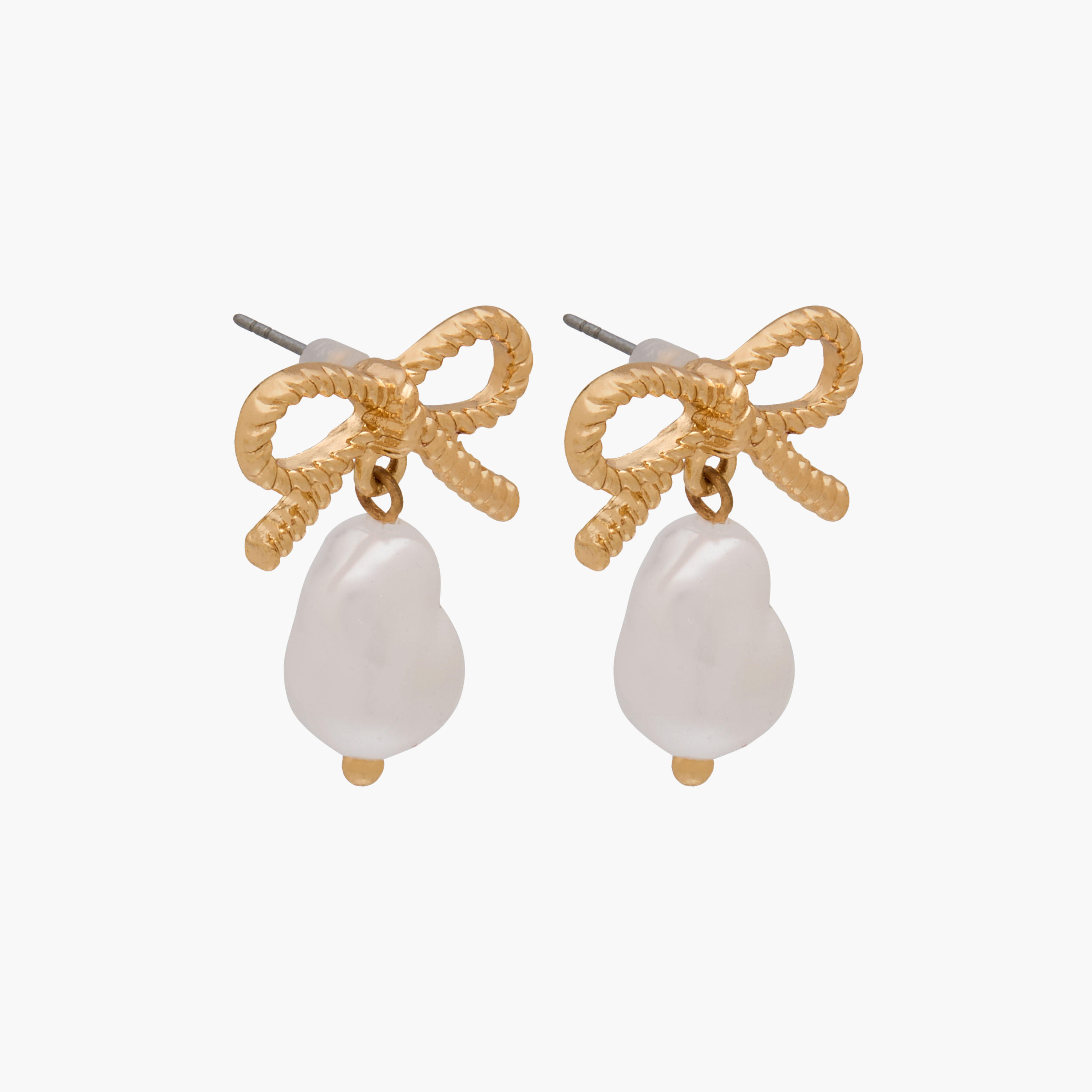 طقم حلق معدني بتصميم فيونكة مع مكبس إغلاق خلفي – قطعتين-women-watchesandjewellery-jewellery-earrings-image-2