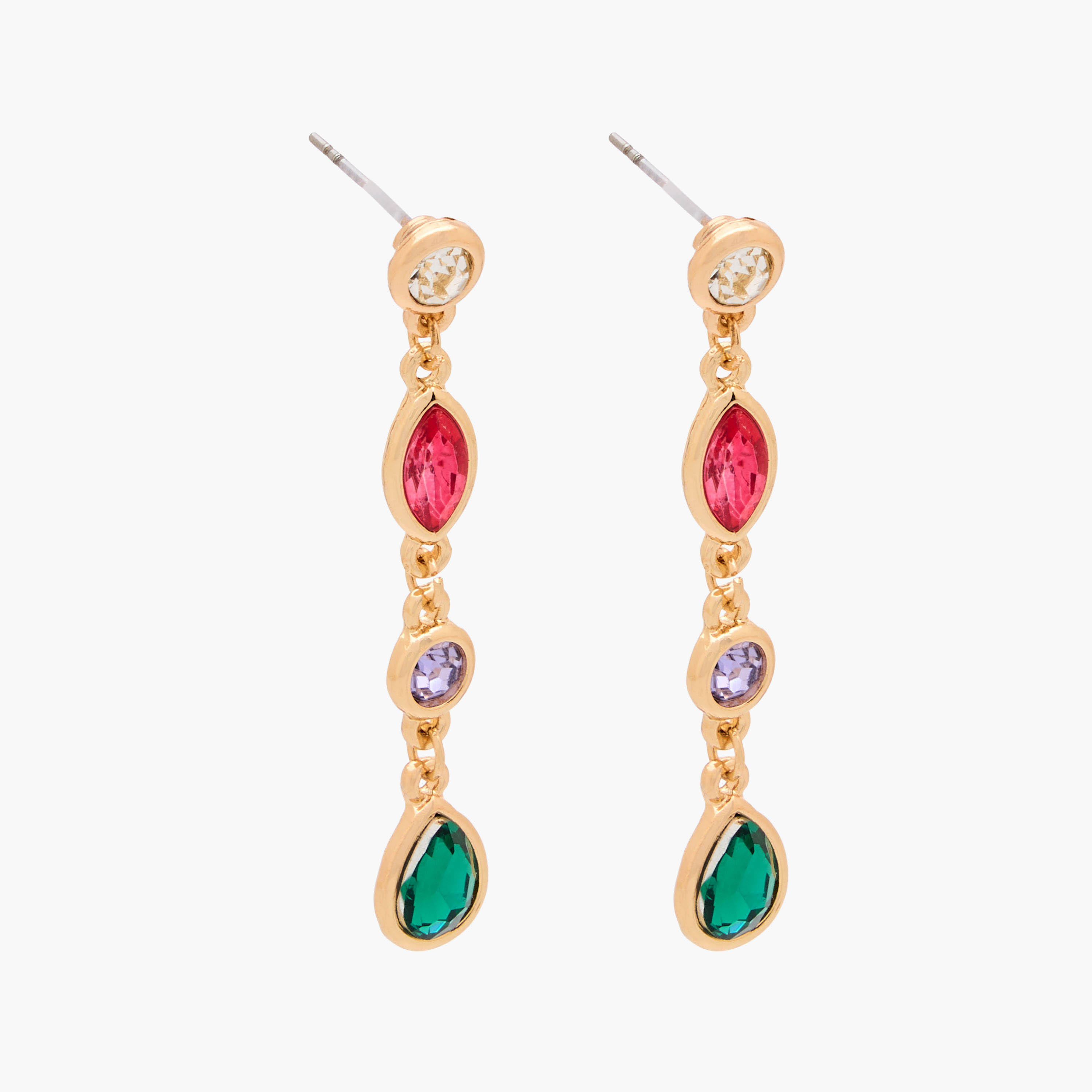 Pack of 2 Gold Tone Stone Embellished Dangling Earrings with Pushback Closure-women-watchesandjewellery-jewellery-earrings-image-4