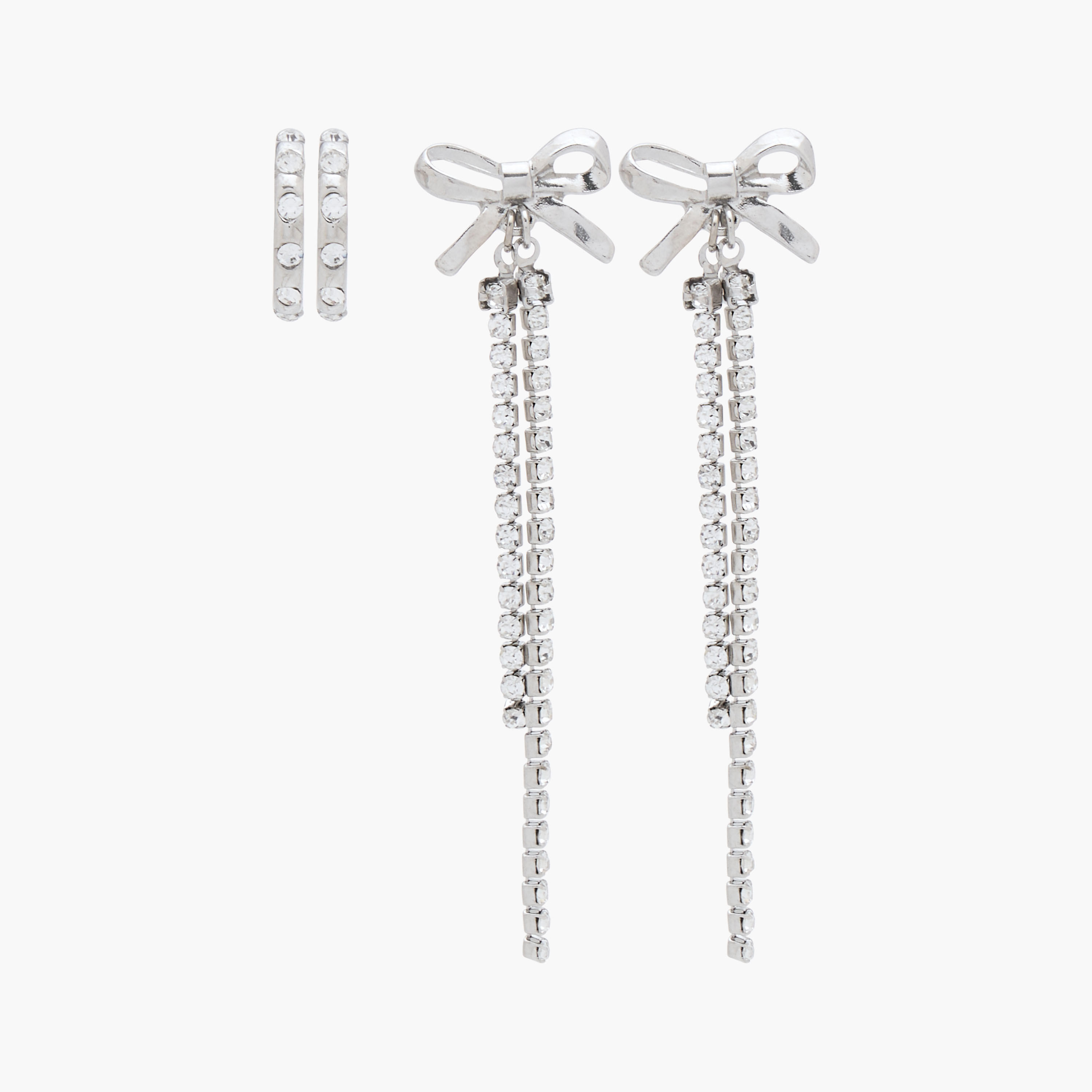 Pack of 2 Silver Tone Stone Embellished Earrings with Pushback Closure-women-watchesandjewellery-jewellery-earrings-image-1