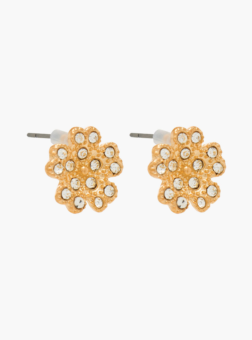 طقم حلق مرصّع بلون ذهبي بتفاصيل مزينة مع مكبس إغلاق خلفي 3 قطع-women-watchesandjewellery-jewellery-earrings-image-2
