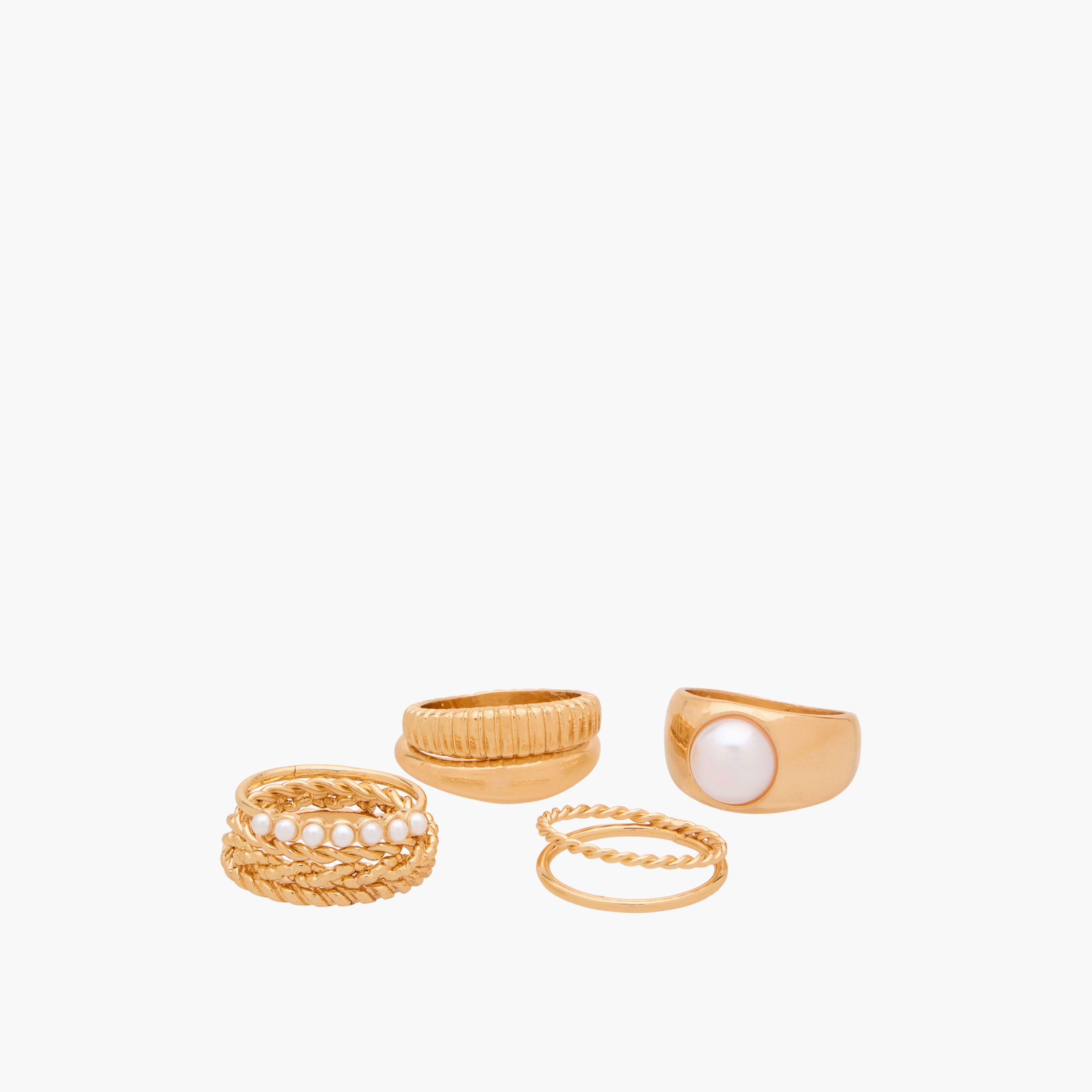 خواتم مكدسة بلون ذهبي وتصاميم متنوعة - طقم 8 قطع-women-watchesandjewellery-jewellery-rings-image-2