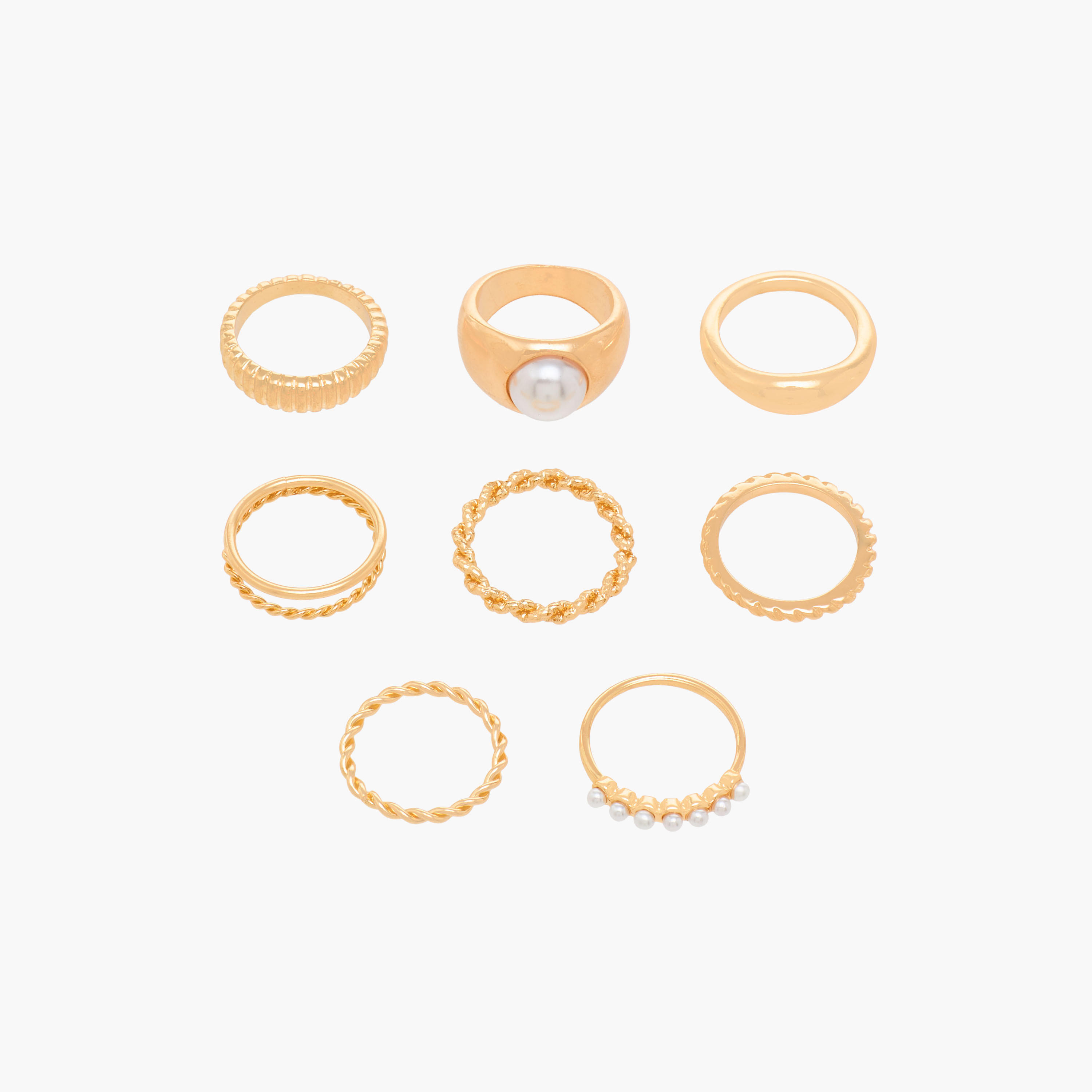 Set of 8 - Stackable Gold Tone Ring with Assorted Design-women-watchesandjewellery-jewellery-rings-image-1