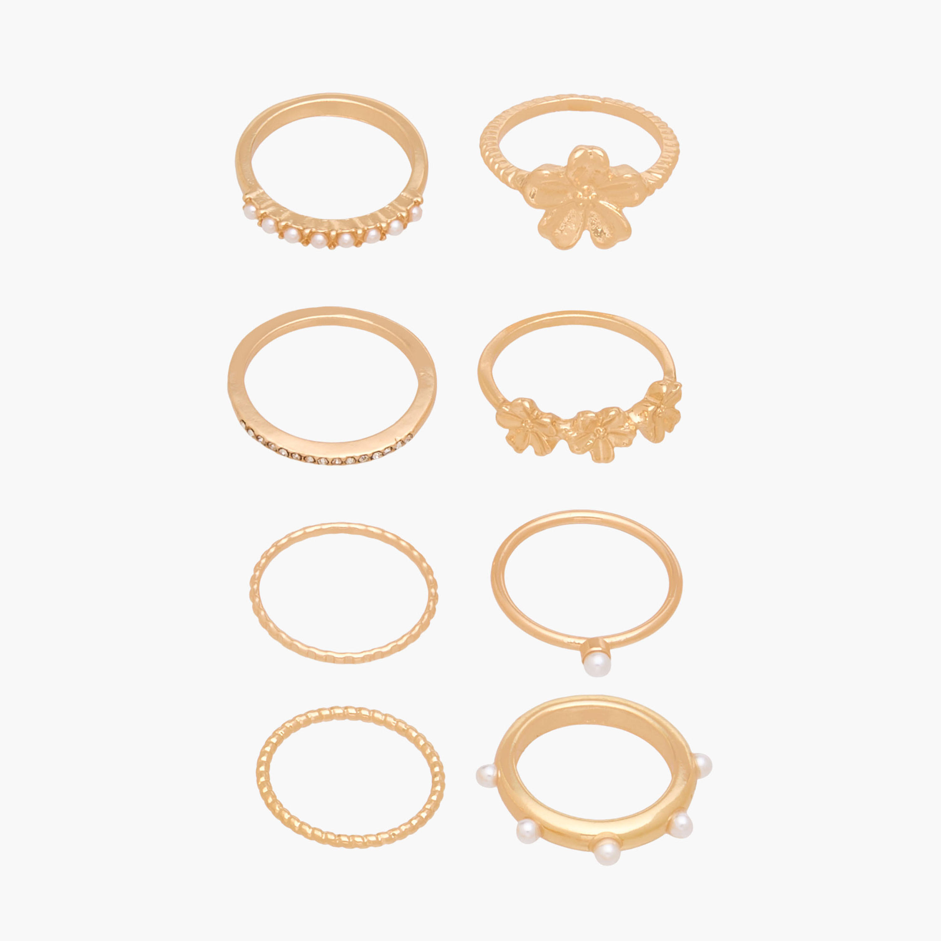 خواتم ذهبية اللون قابلة للتكديس بتصاميم متنوعة - عبوة 8 قطع-women-watchesandjewellery-jewellery-rings-image-1