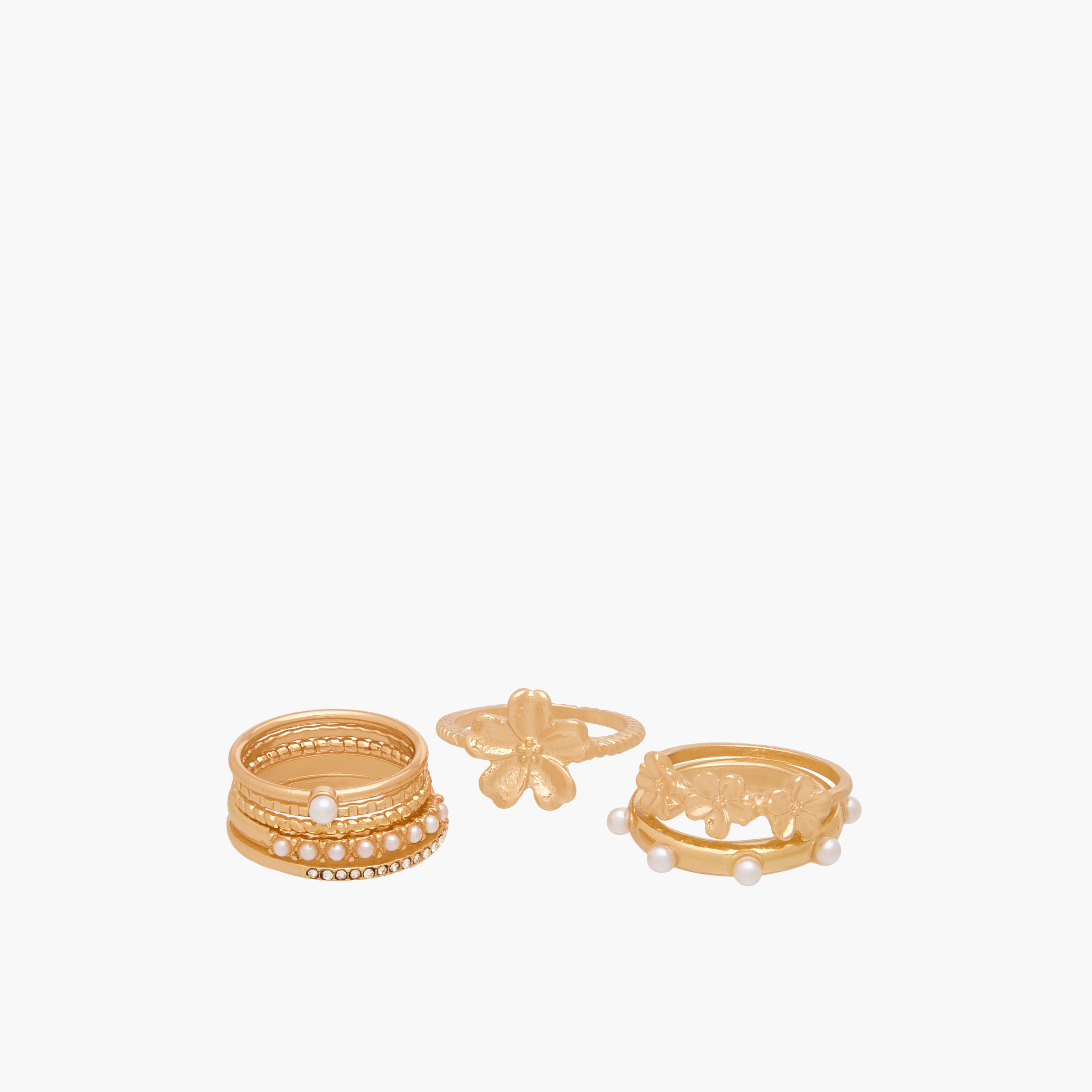 خواتم ذهبية اللون قابلة للتكديس بتصاميم متنوعة - عبوة 8 قطع-women-watchesandjewellery-jewellery-rings-image-2