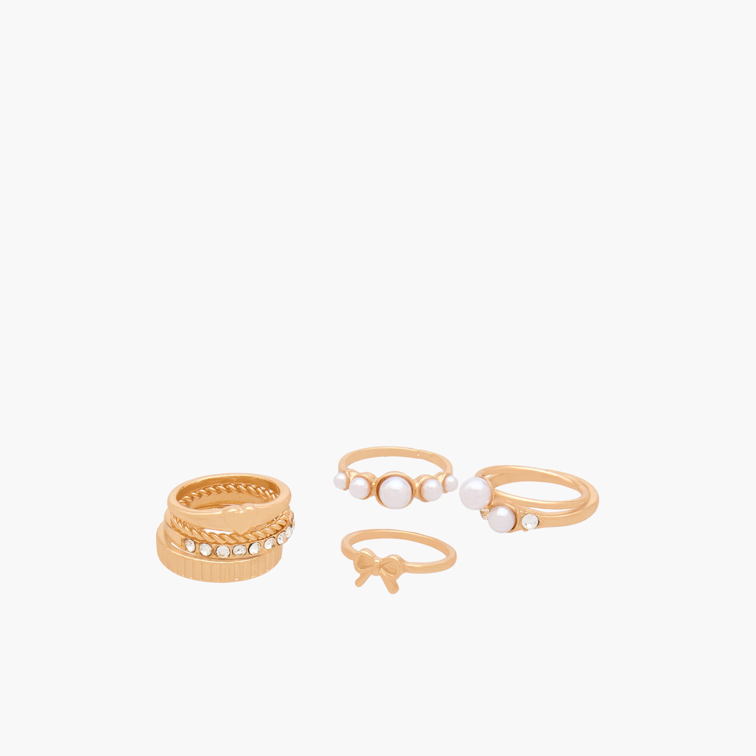 خواتم مكدسة بلون ذهبي وتصاميم متنوعة - طقم 8 قطع-women-watchesandjewellery-jewellery-rings-image-2
