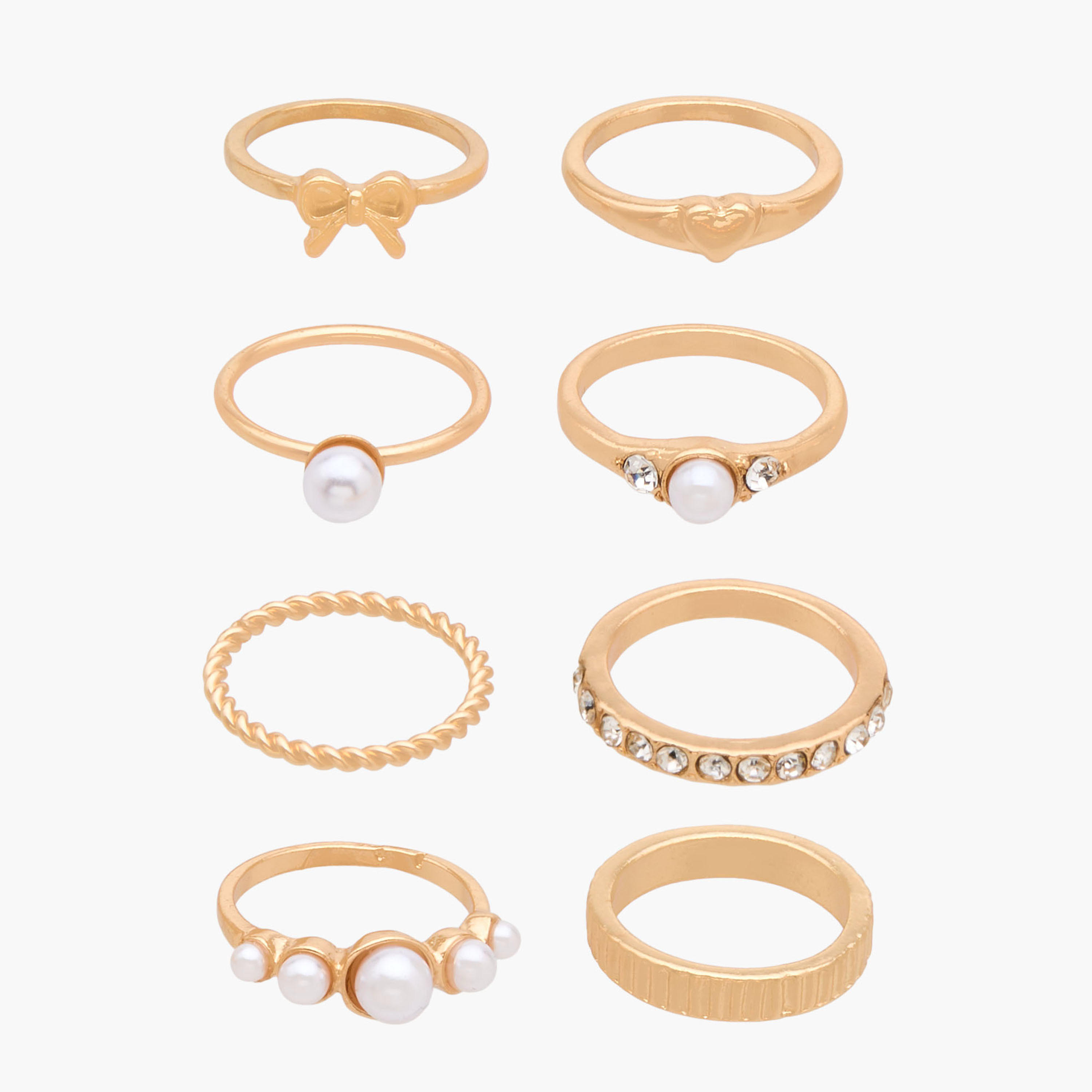 Pack of 8 Stackable Gold Tone Ring with Assorted Design-women-watchesandjewellery-jewellery-rings-image-1