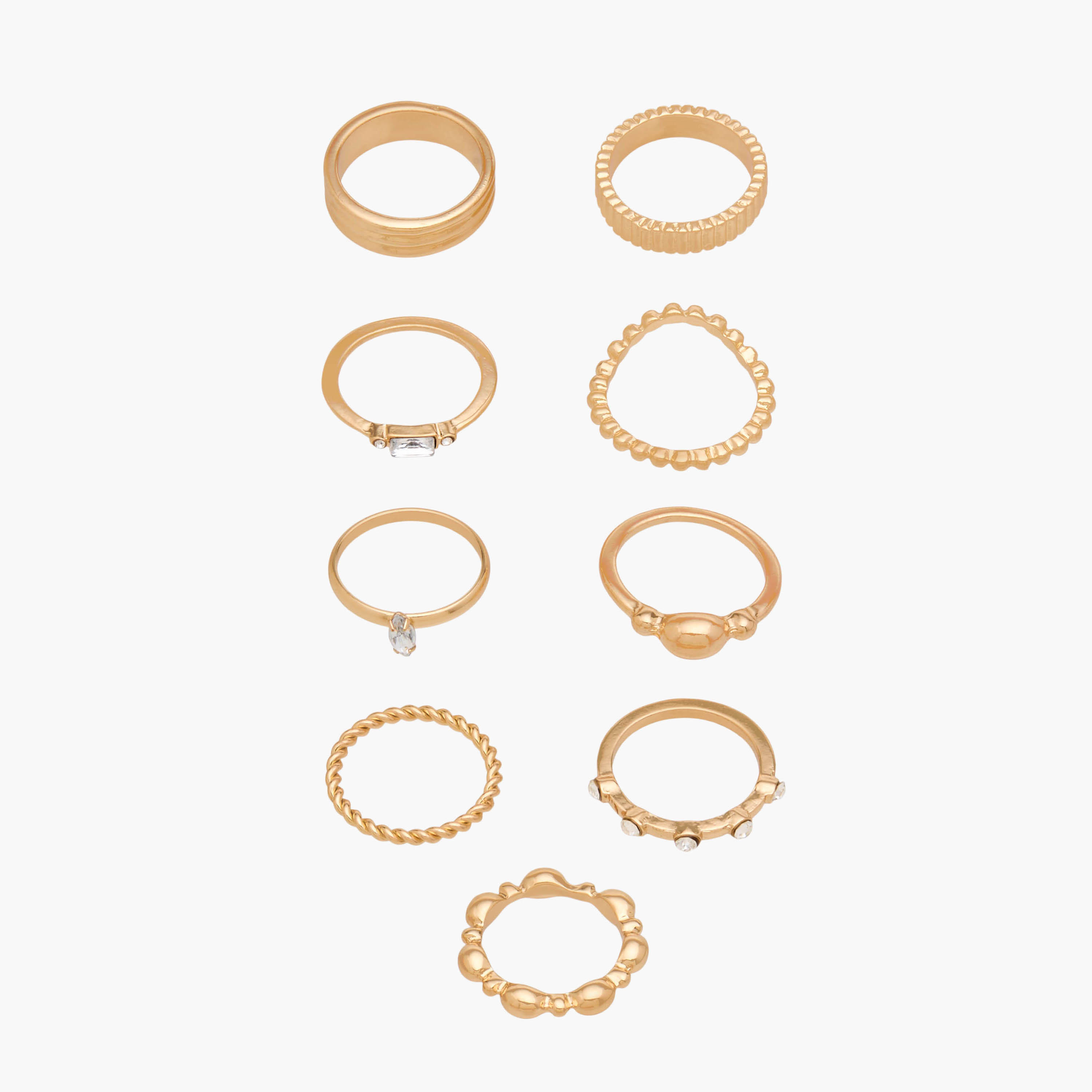 Pack of 9 Stackable Gold Tone Ring with Assorted Design-women-watchesandjewellery-jewellery-rings-image-1
