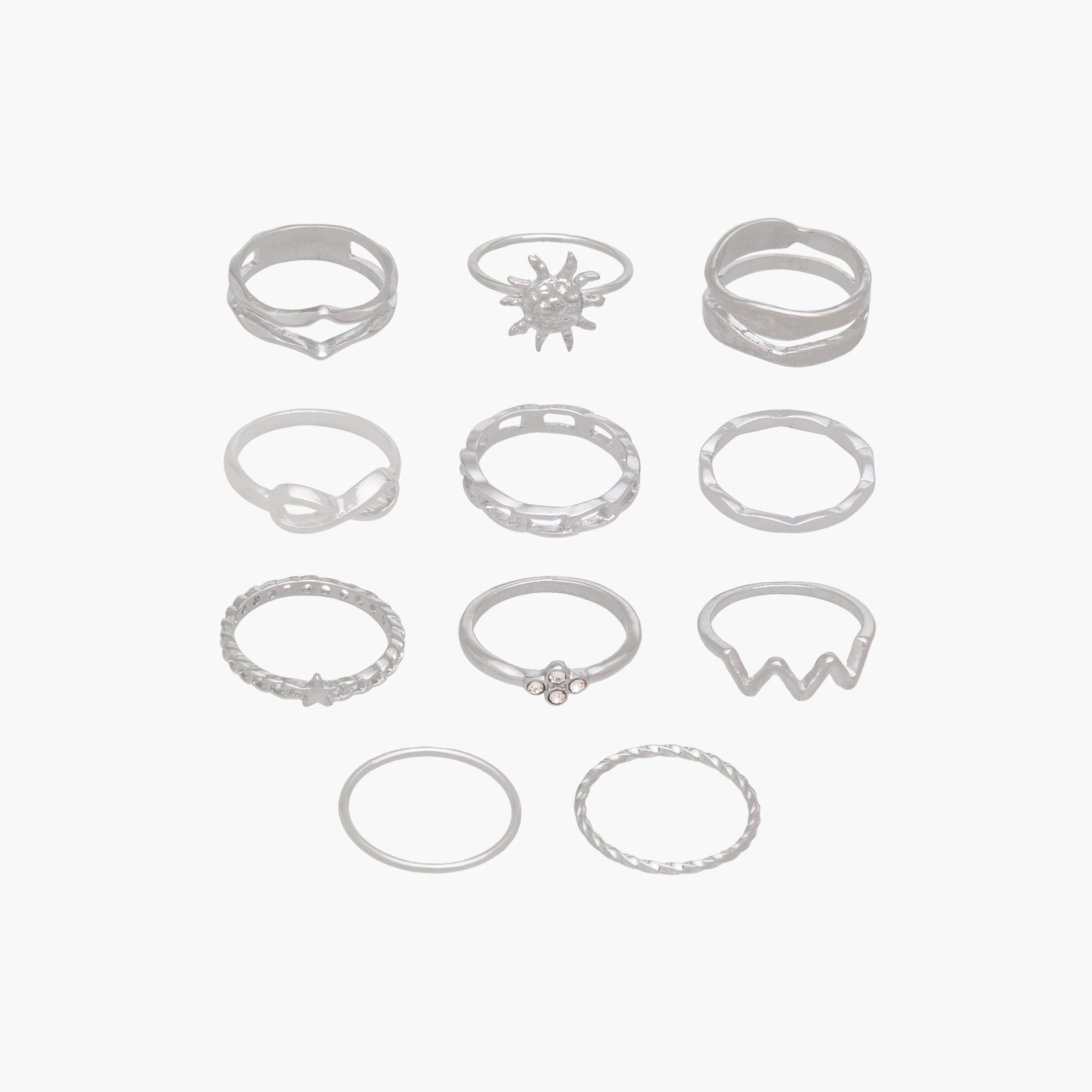 Set of 11 Silver Tone Ring with Embellished Design-women-watchesandjewellery-jewellery-rings-image-1