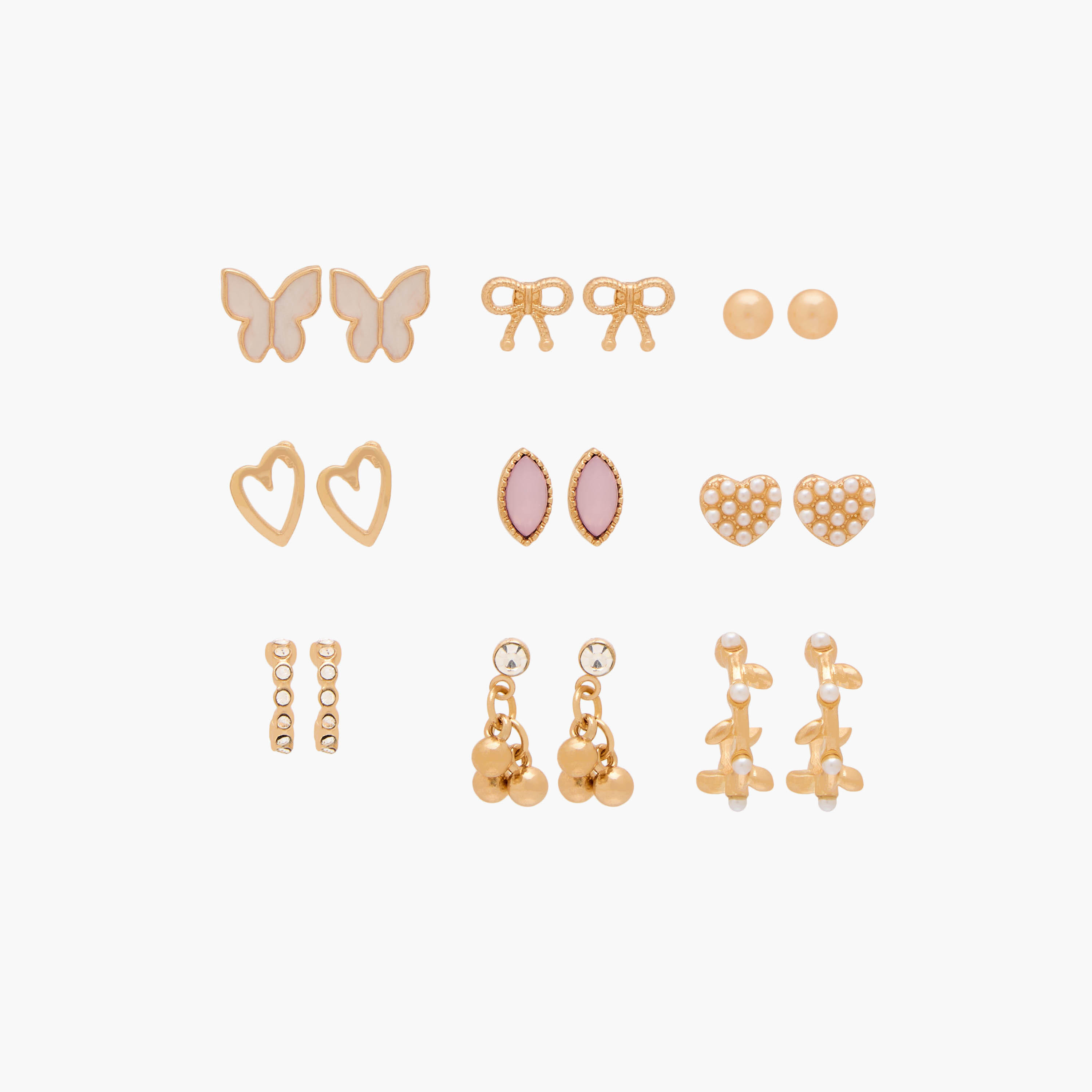 حلقان معدن متنوعة بمكبس إغلاق - عبوة 9 أزواج-women-watchesandjewellery-jewellery-earrings-image-1