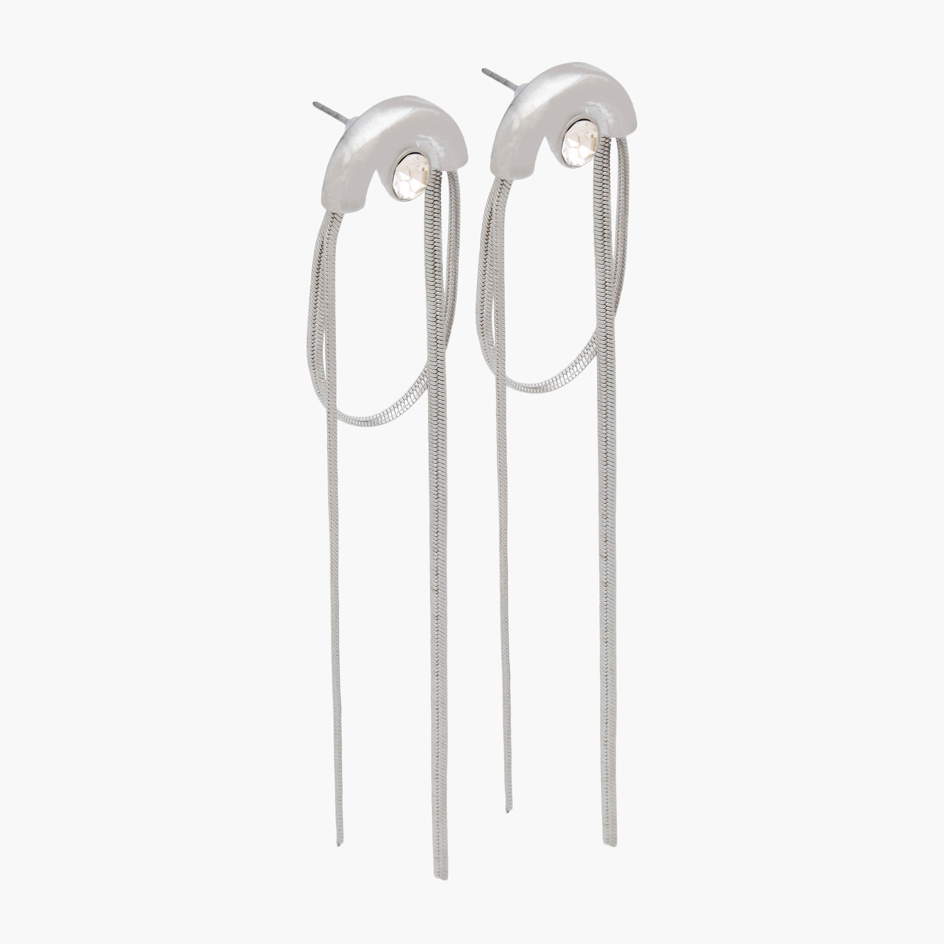 Silver Tone Cubic Zirconia Embellished Earrings with Pushback Closure-women-watchesandjewellery-jewellery-earrings-image-2