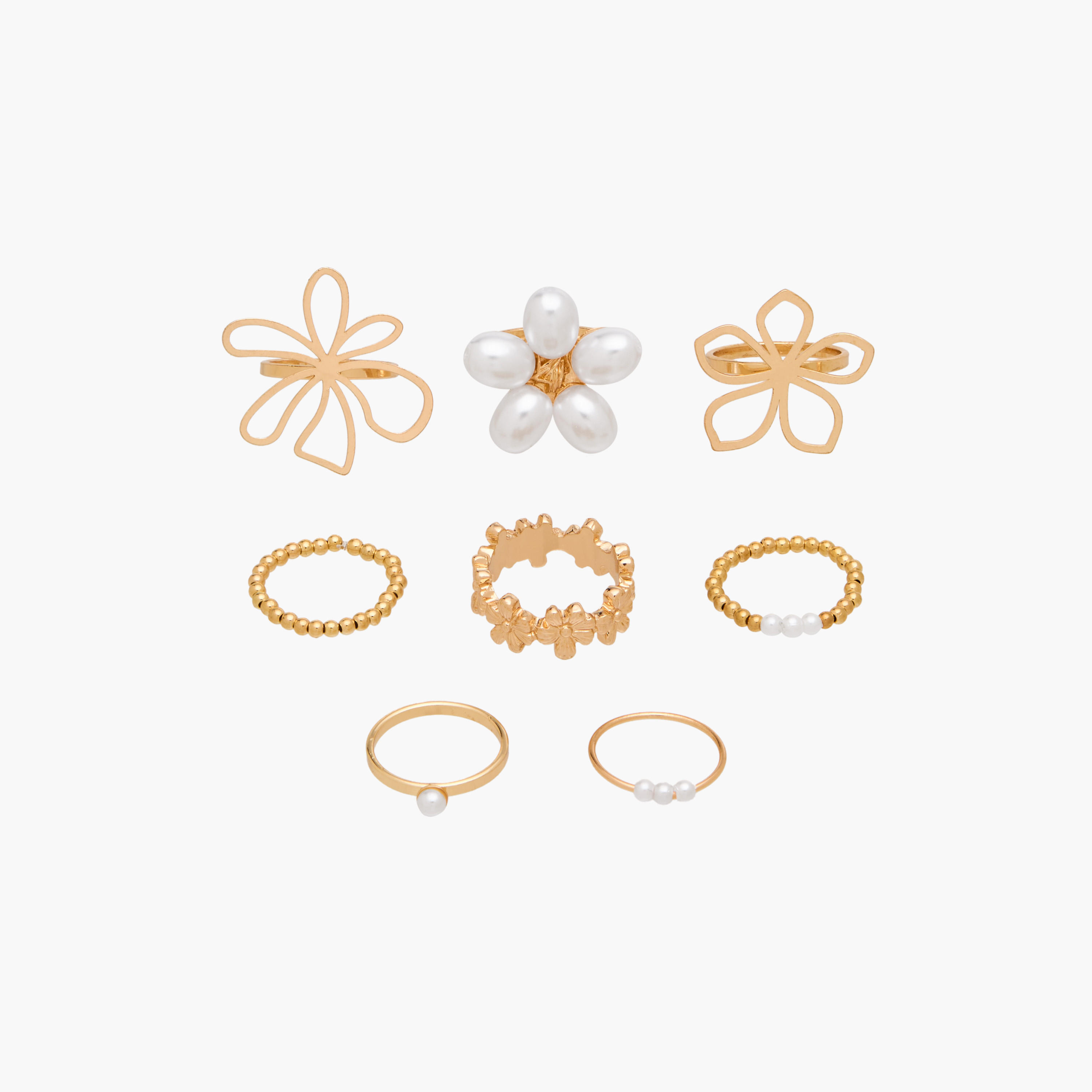 Set of 8 Metal Gold Tone Ring with Design-women-watchesandjewellery-jewellery-rings-image-1
