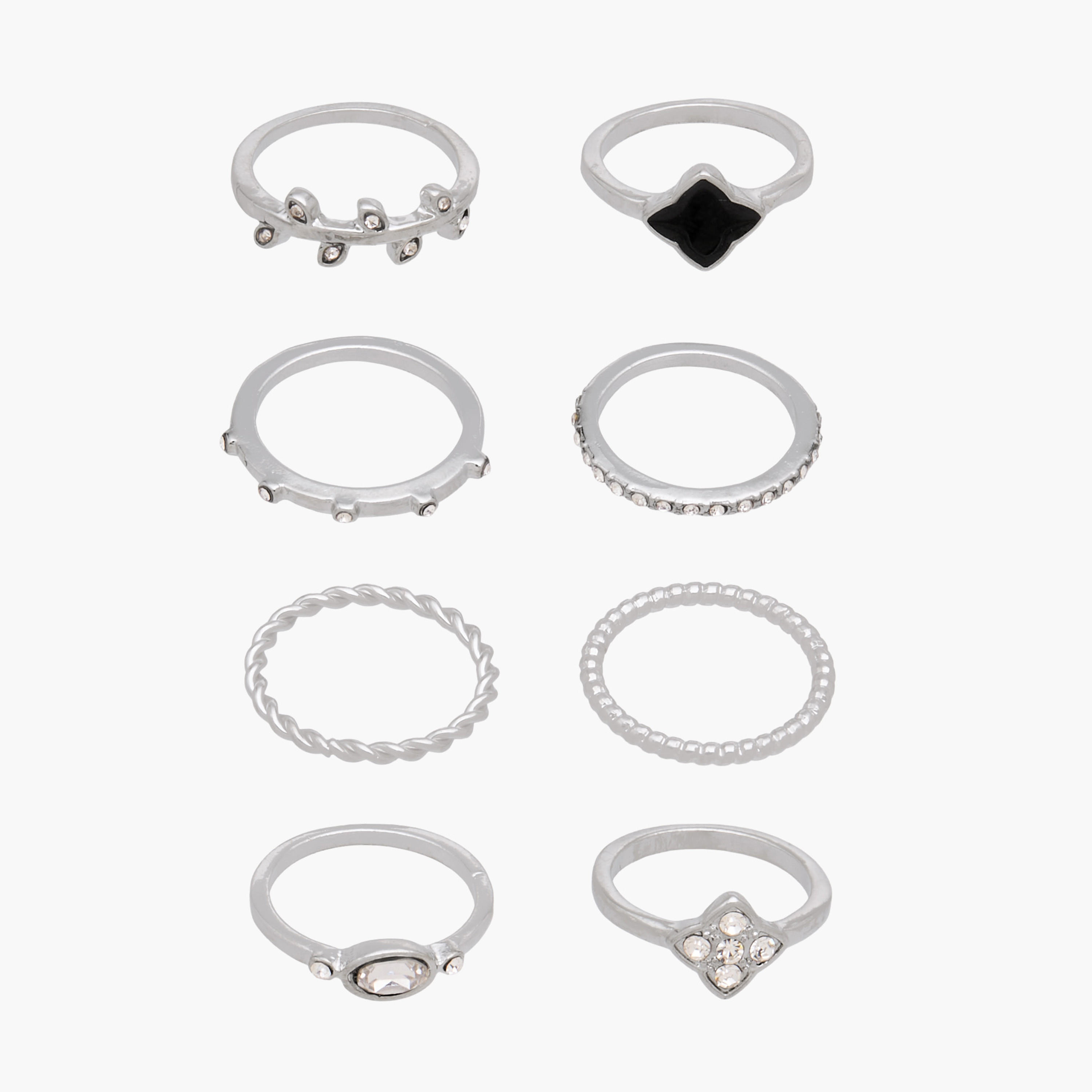 Set of 8 Silver Tone Ring with Embellished Design-women-watchesandjewellery-jewellery-rings-image-1