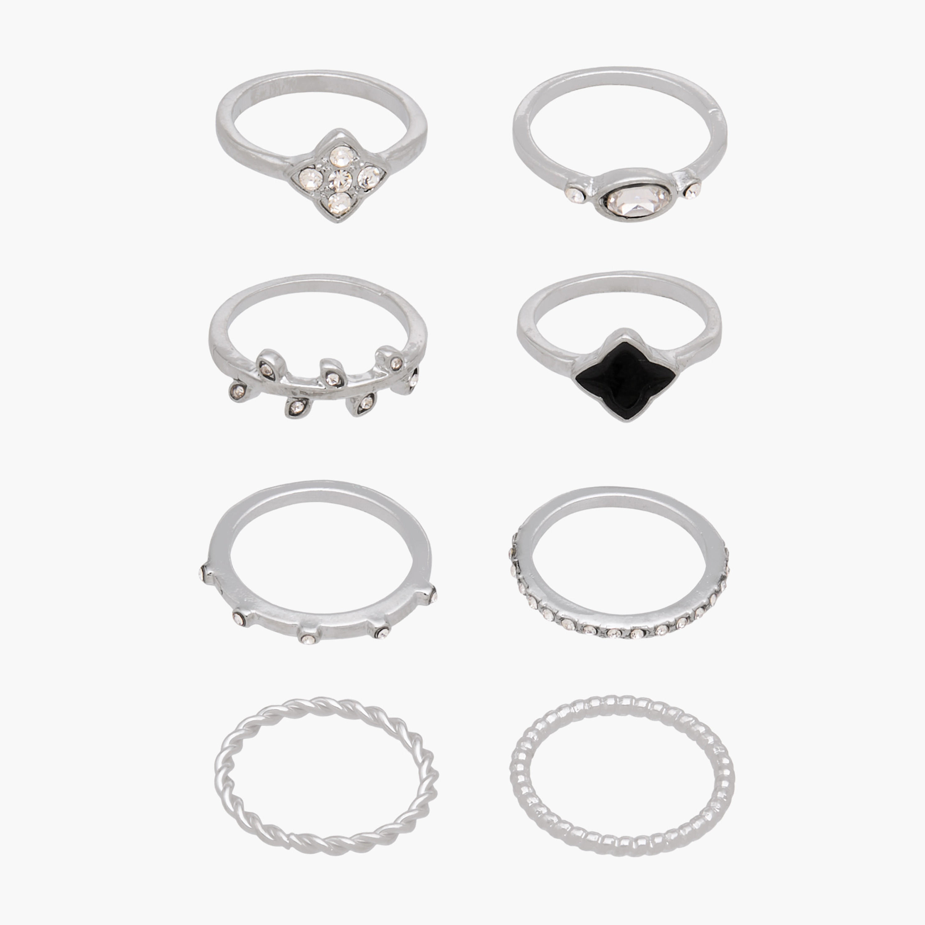 Set of 8 Silver Tone Ring with Embellished Design-women-watchesandjewellery-jewellery-rings-image-1