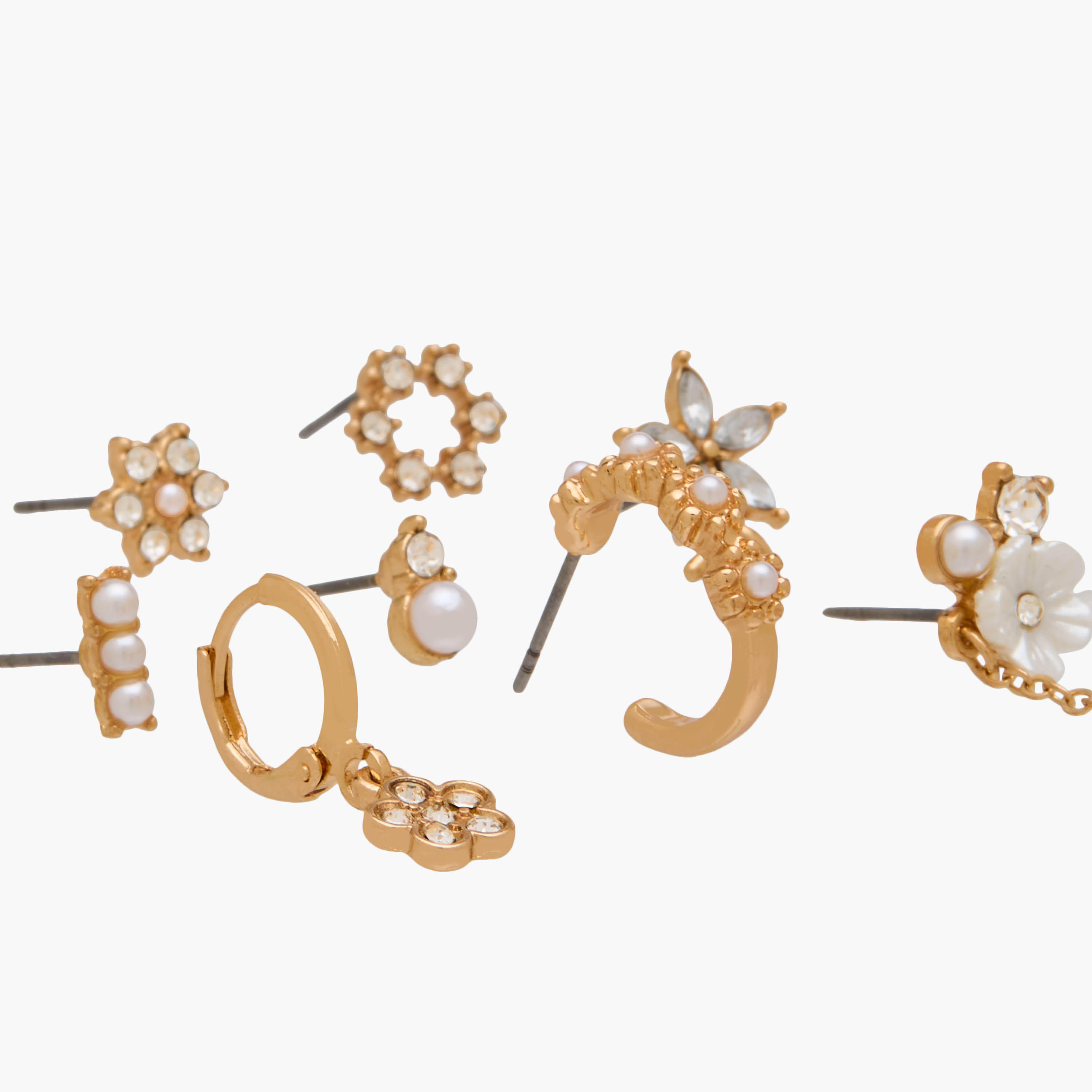 Pack of 9 Gold Tone Embellished Earrings with Pushback Closure-women-watchesandjewellery-jewellery-earrings-image-3