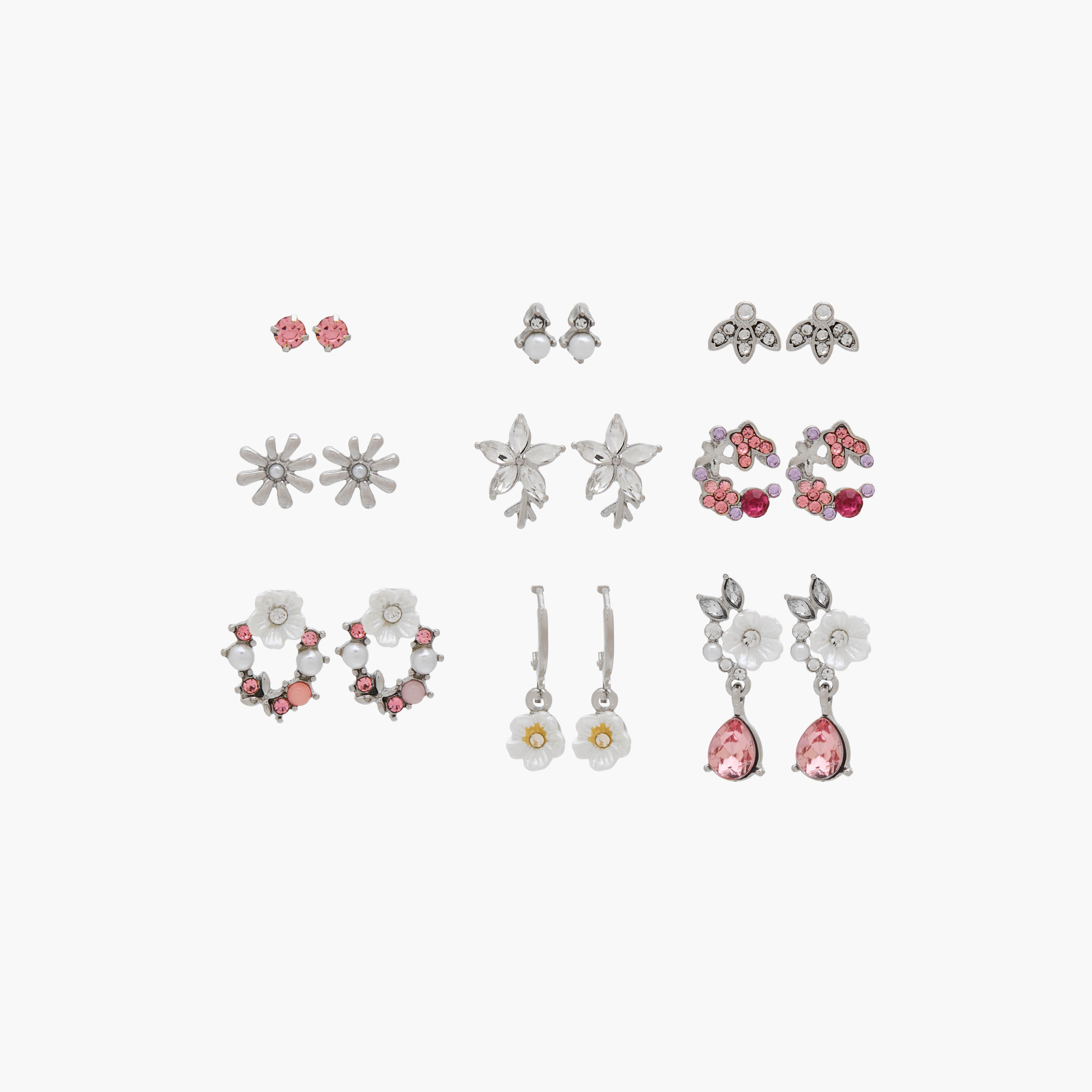 حلقان ميتاليك متنوعة - عبوة 9 أزواج-women-watchesandjewellery-jewellery-earrings-image-1