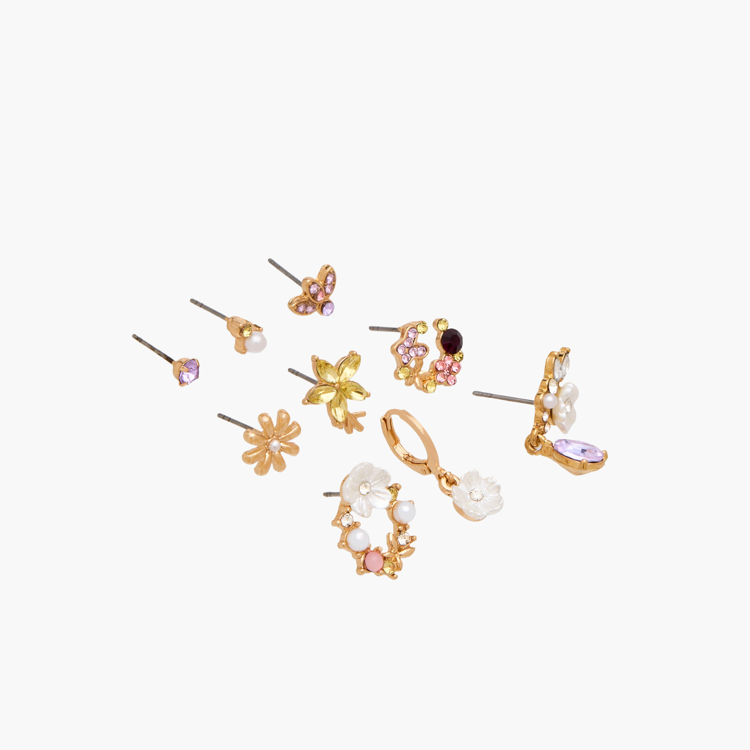Pack of 9 Gold Tone Stone Embellished Earrings with Pushback Closure-women-watchesandjewellery-jewellery-earrings-image-2
