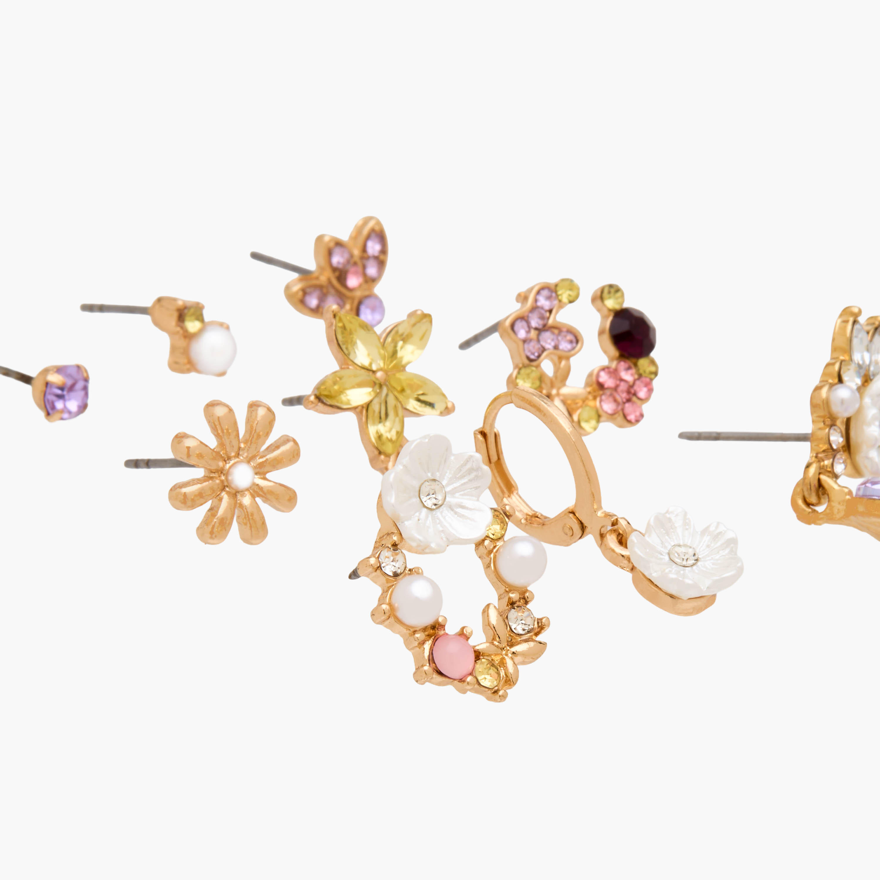 Pack of 9 Gold Tone Stone Embellished Earrings with Pushback Closure-women-watchesandjewellery-jewellery-earrings-image-3