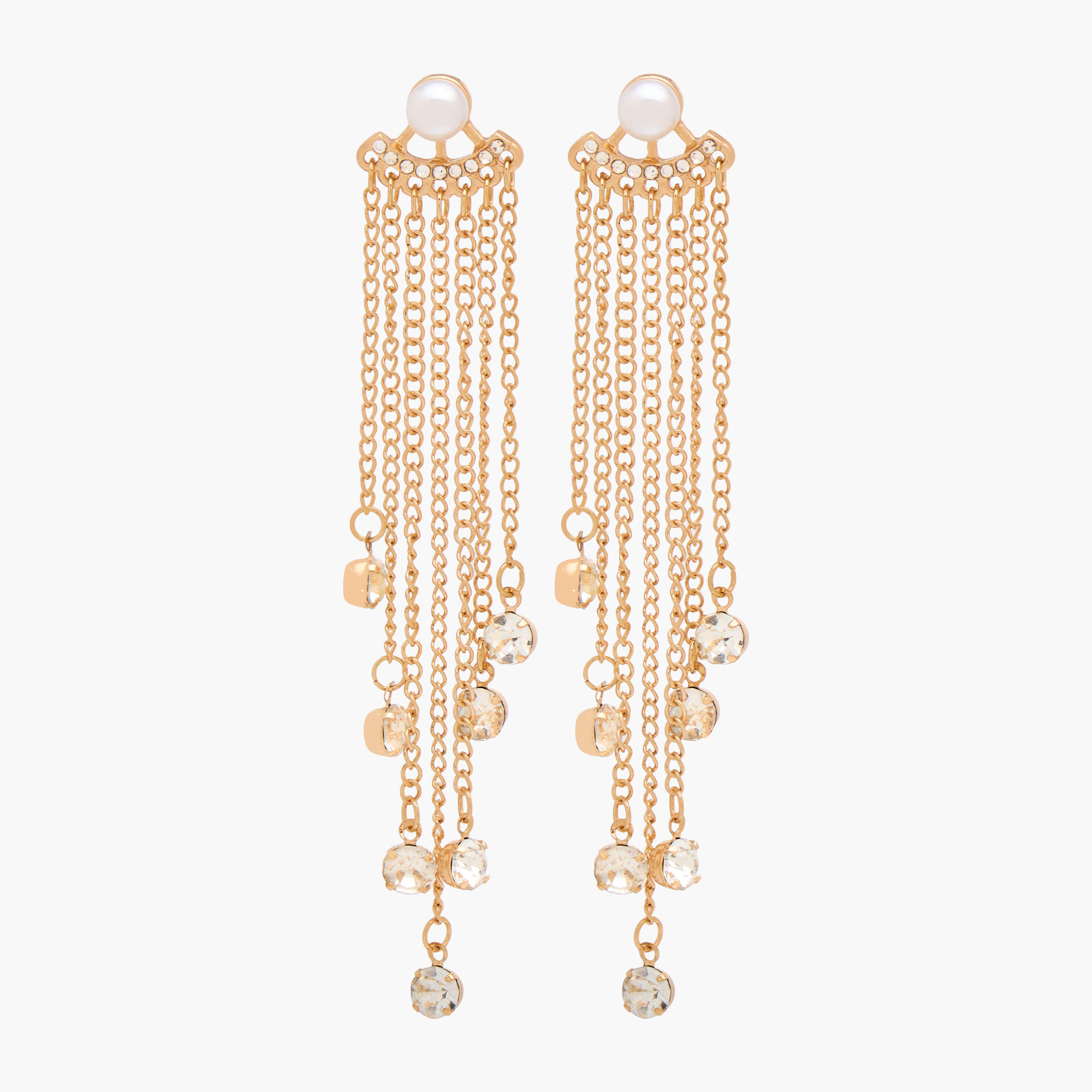 Gold Tone Embellished Dangling Earrings with Pushback Closure-women-watchesandjewellery-jewellery-earrings-image-1