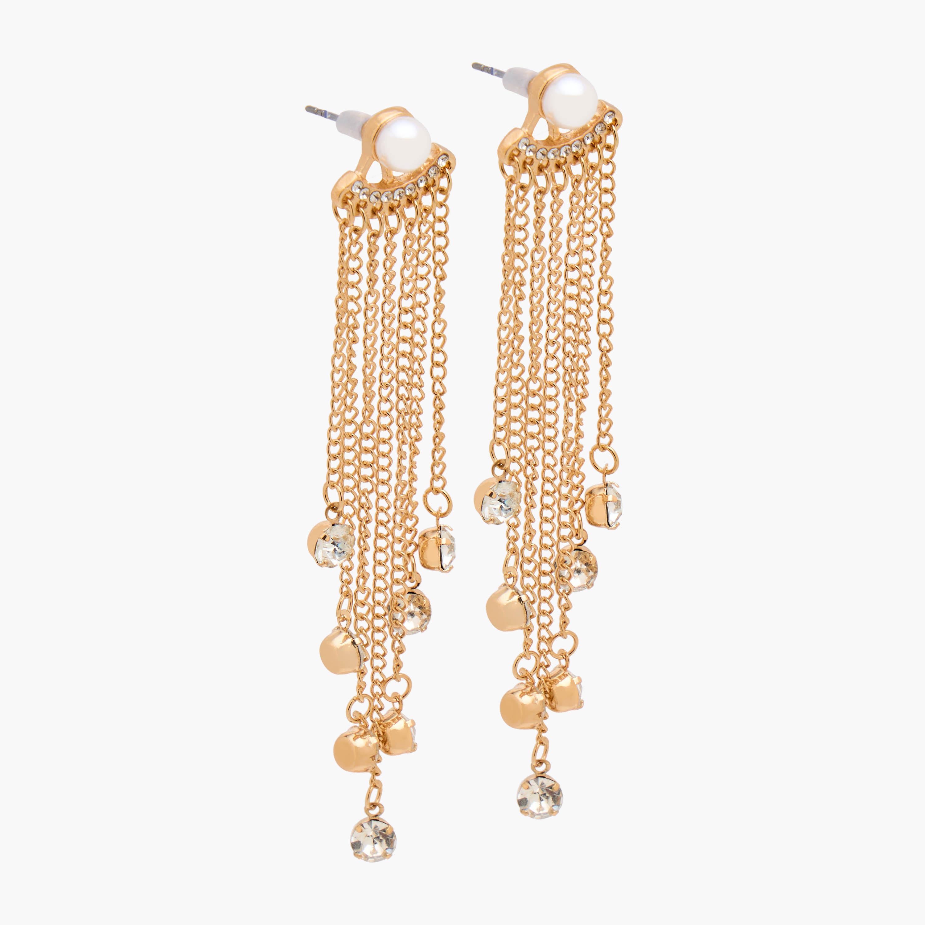 Gold Tone Embellished Dangling Earrings with Pushback Closure-women-watchesandjewellery-jewellery-earrings-image-2