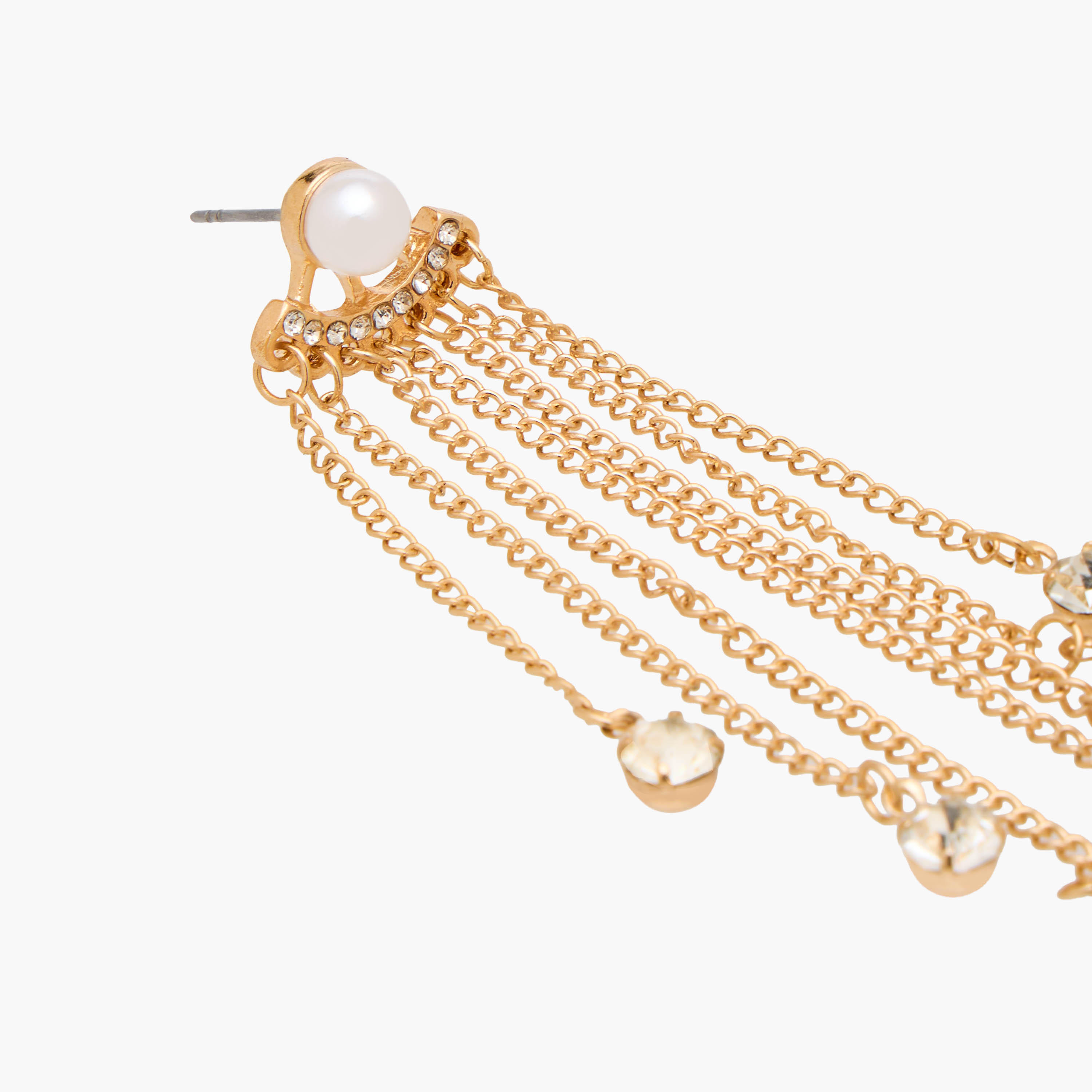 Gold Tone Embellished Dangling Earrings with Pushback Closure-women-watchesandjewellery-jewellery-earrings-image-3
