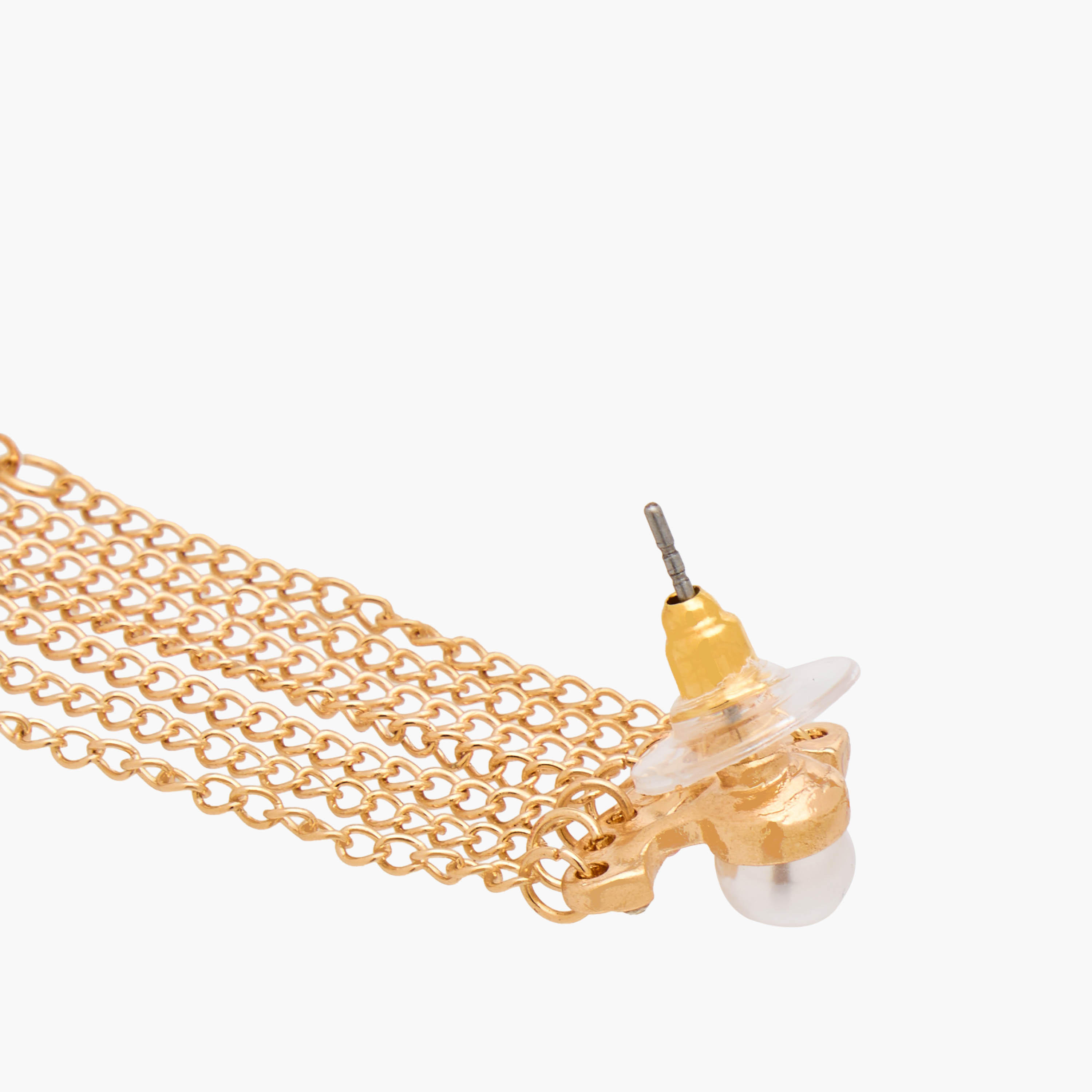 Gold Tone Embellished Dangling Earrings with Pushback Closure-women-watchesandjewellery-jewellery-earrings-image-4