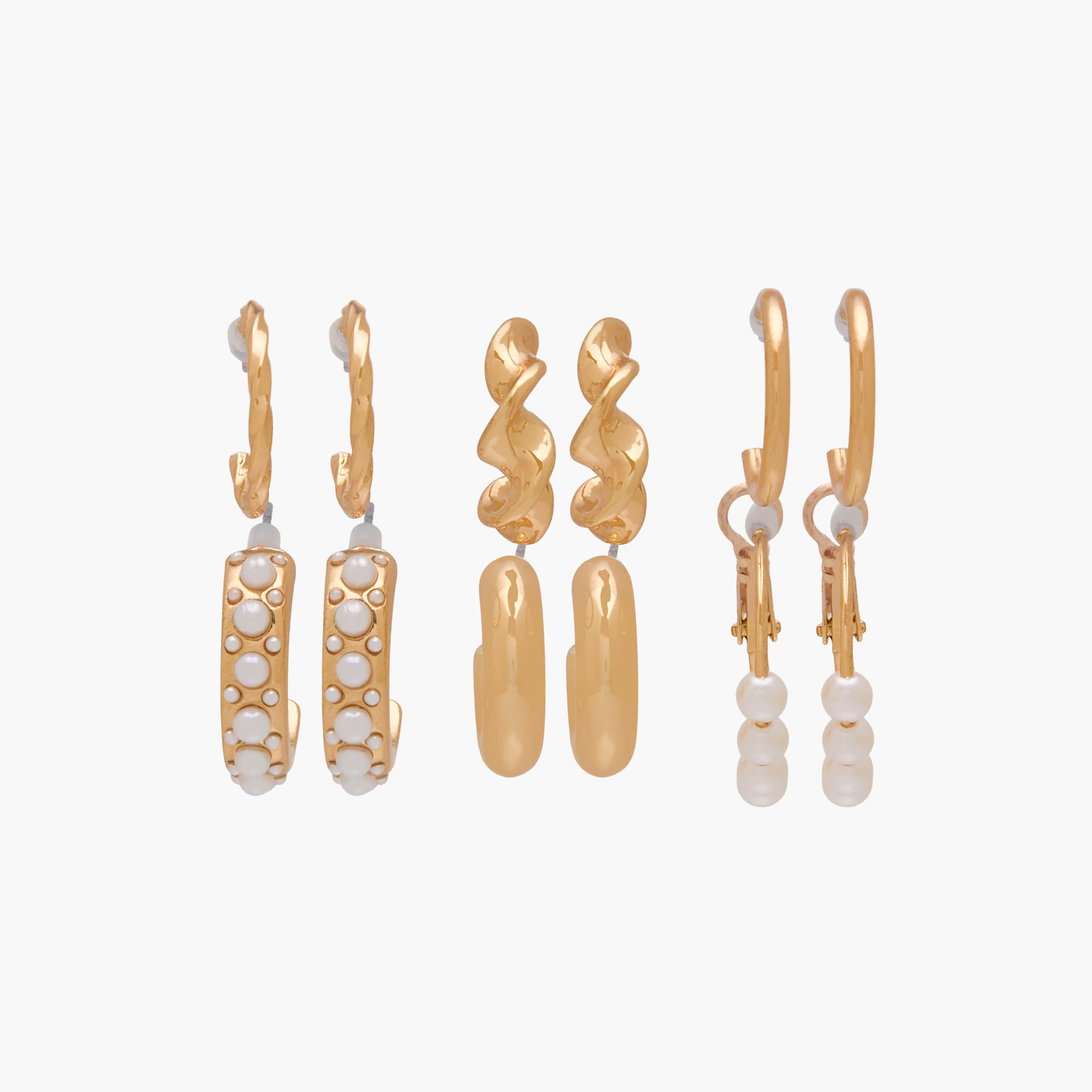 حلقان طوق متنوعة بلون ذهبي ومكبس إغلاق - عبوة 6 أزواج-women-watchesandjewellery-jewellery-earrings-image-1