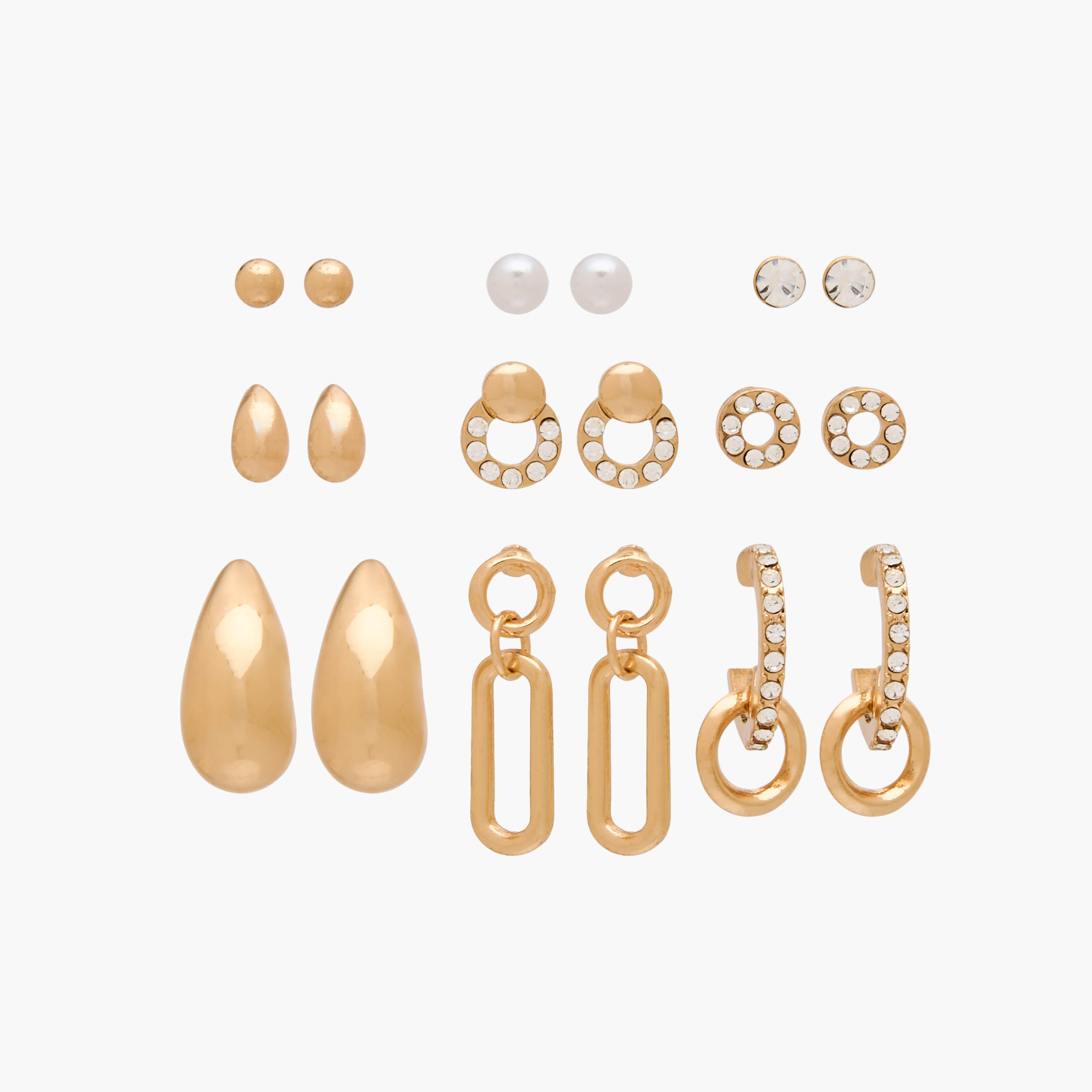 Pack of 9 Metallic Assorted Earrings with Pushback Closure-women-watchesandjewellery-jewellery-earrings-image-1
