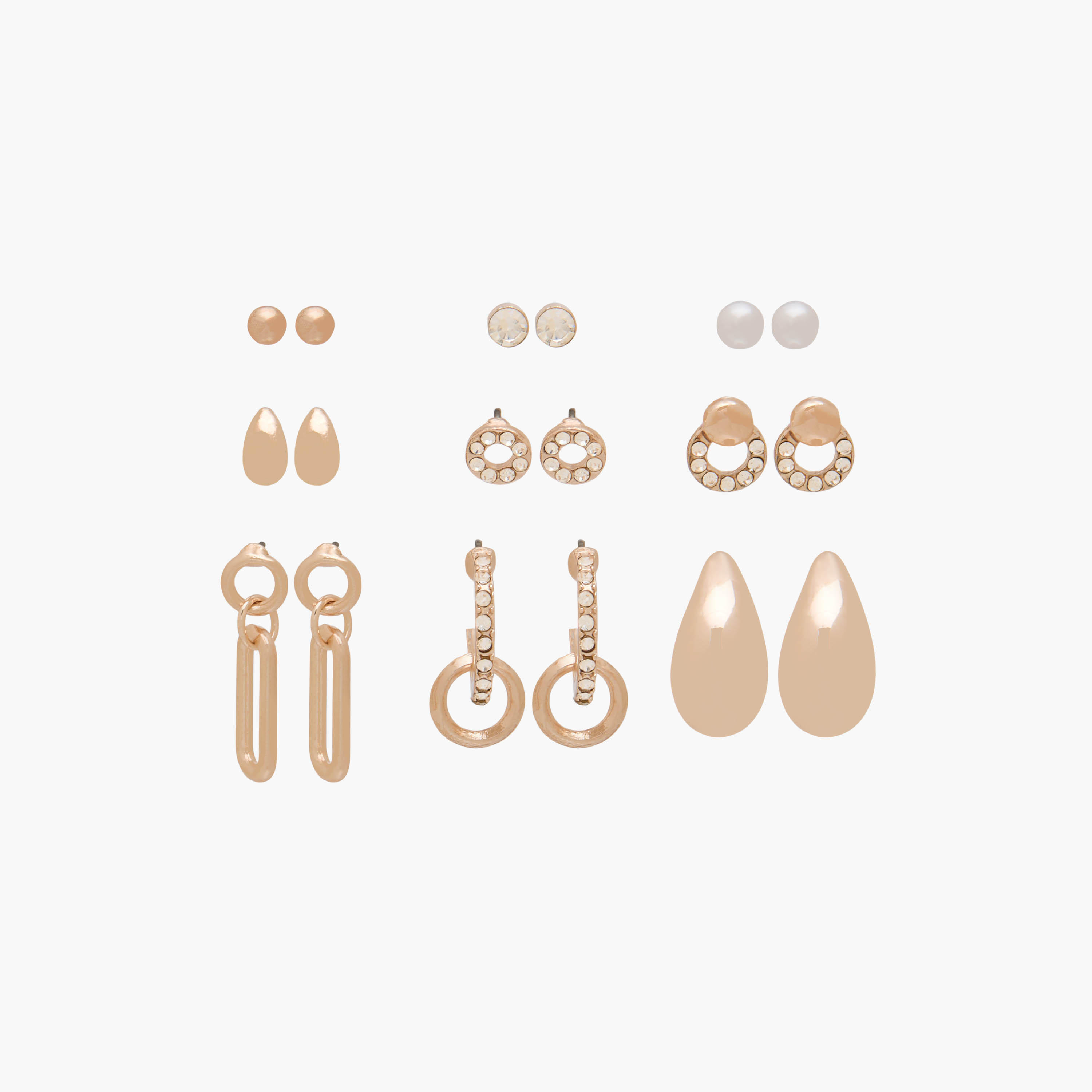 Pack of 9 Gold Tone Assorted Earrings with Pushback Closure-women-watchesandjewellery-jewellery-earrings-image-1