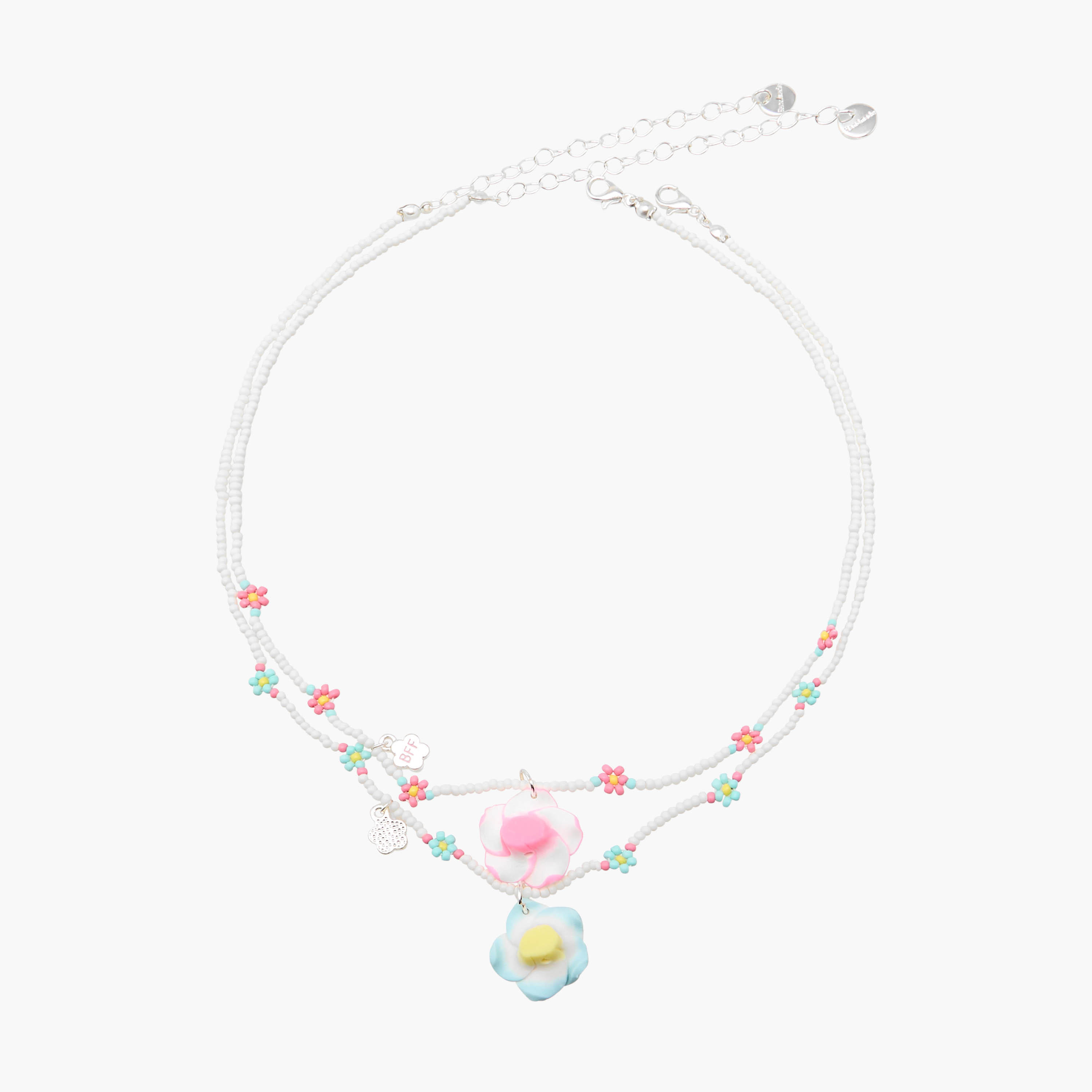 Set of 2 - Silver Tone Necklace with Floral Beaded Design-women-watchesandjewellery-jewellery-necklacesandpendants-image-1