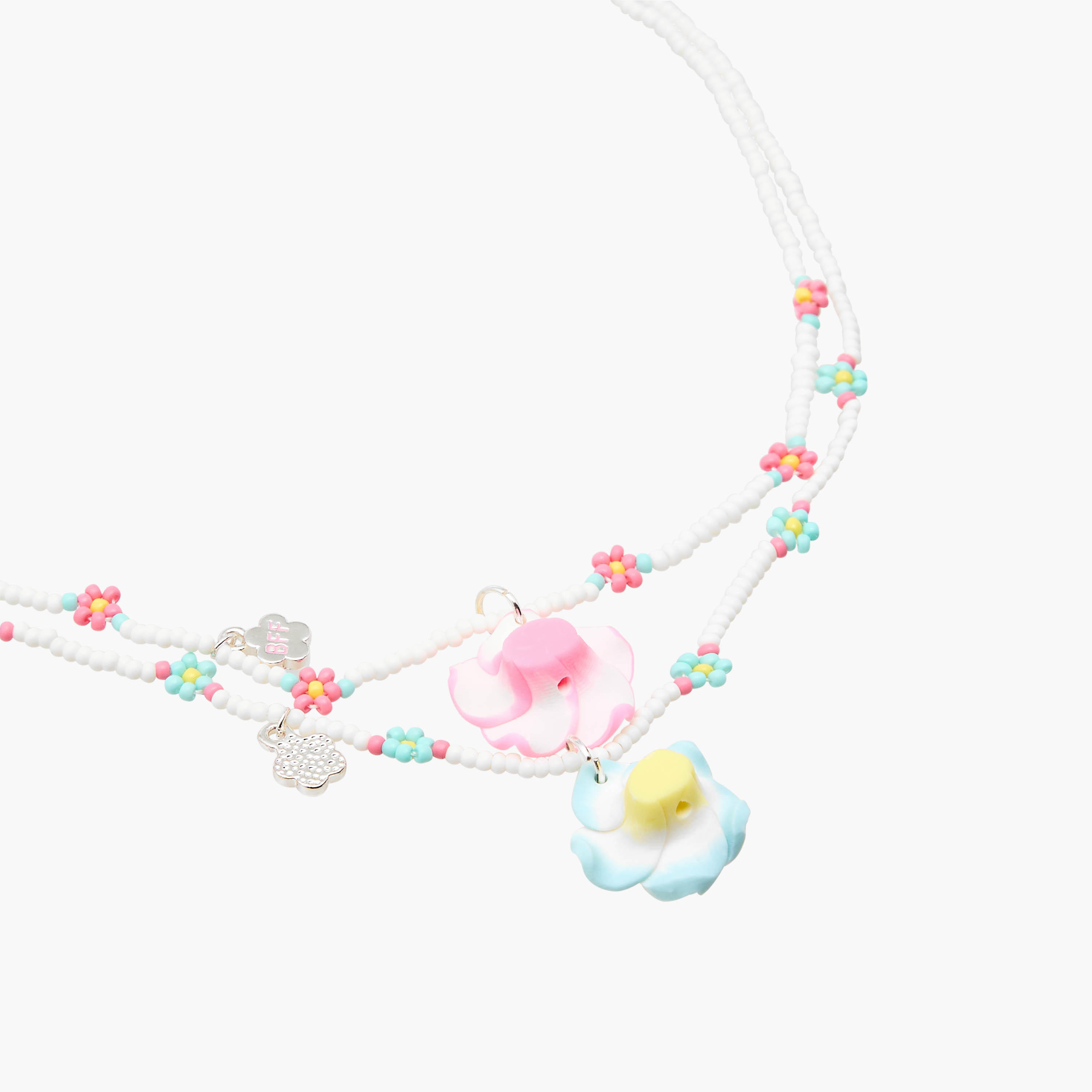 Set of 2 - Silver Tone Necklace with Floral Beaded Design-women-watchesandjewellery-jewellery-necklacesandpendants-image-5