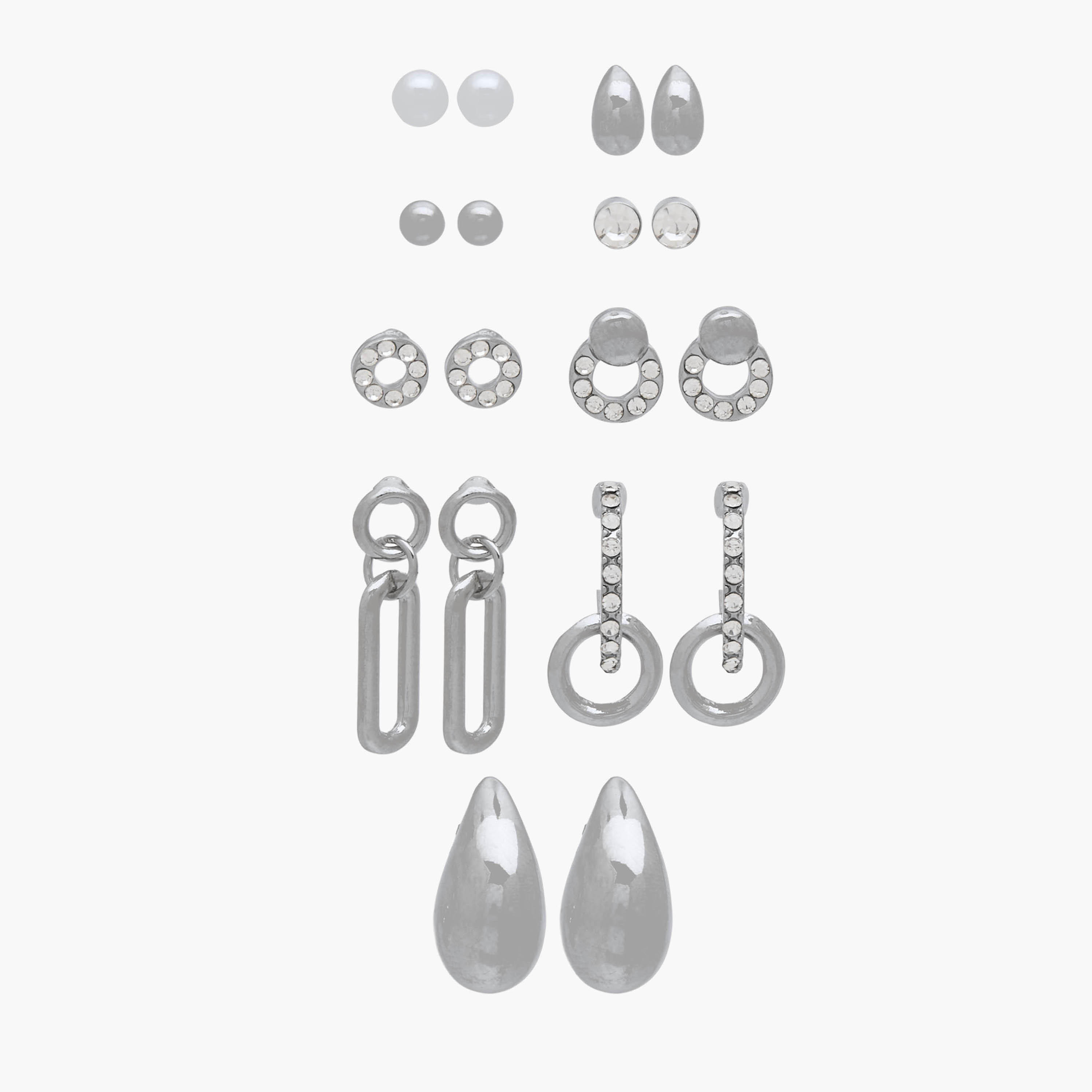 حلقان ميتاليك متنوعة بمكبس إغلاق - عبوة 9 أزواج-women-watchesandjewellery-jewellery-earrings-image-1