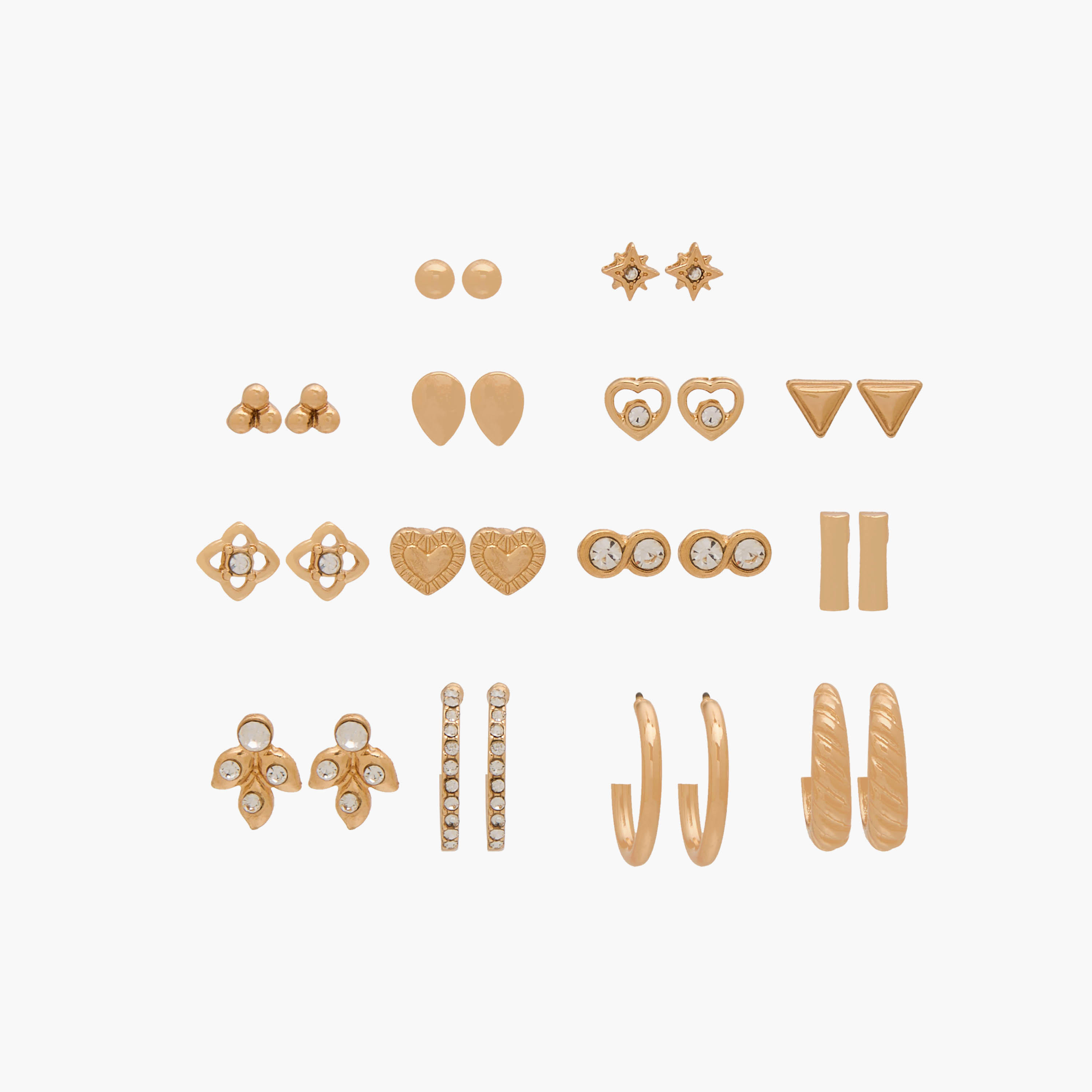 Pack of 15 Gold Tone Assorted Earrings with Pushback Closure-women-watchesandjewellery-jewellery-earrings-image-1
