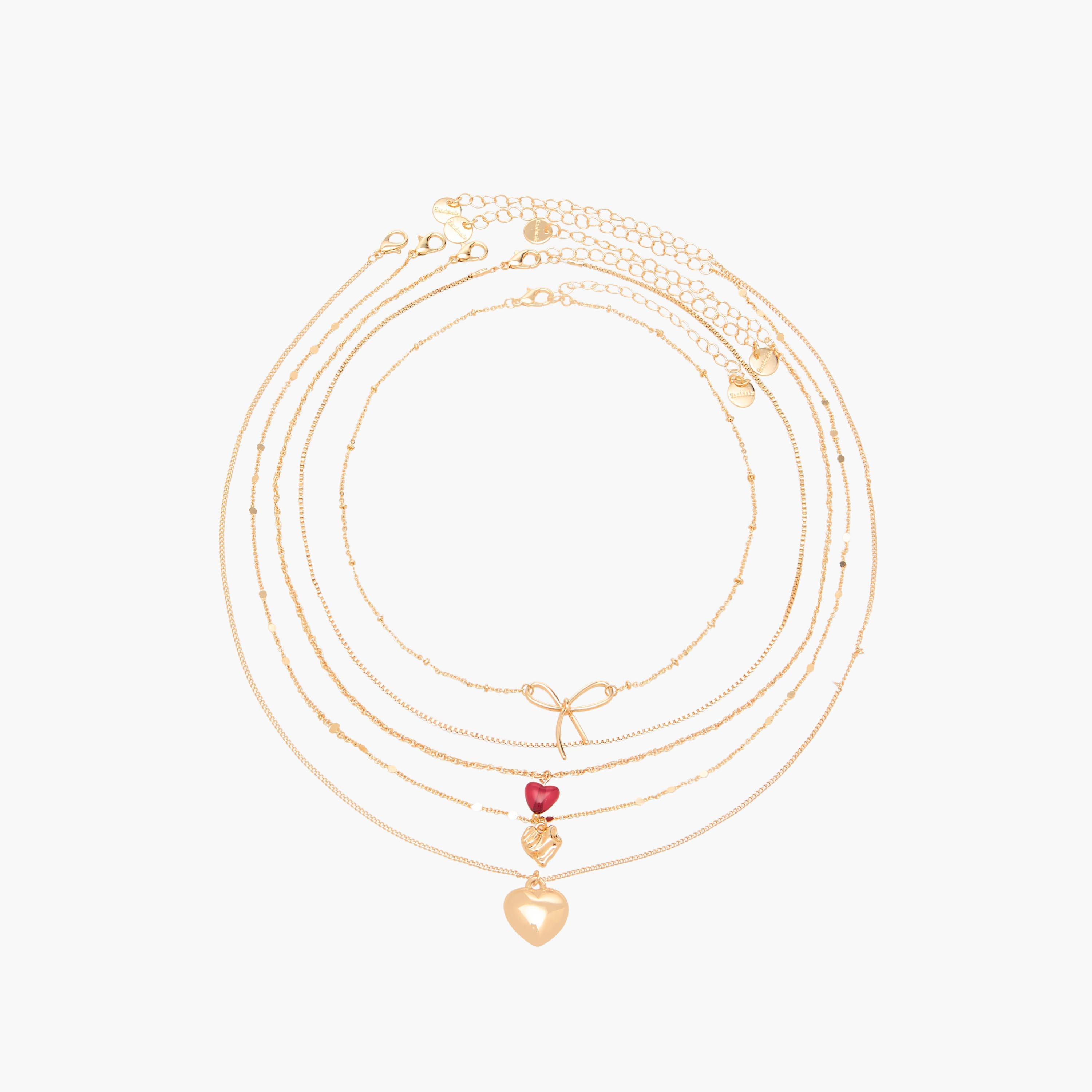 Set of 5 - Gold Tone Necklace with Embellished Design-women-watchesandjewellery-jewellery-necklacesandpendants-image-1