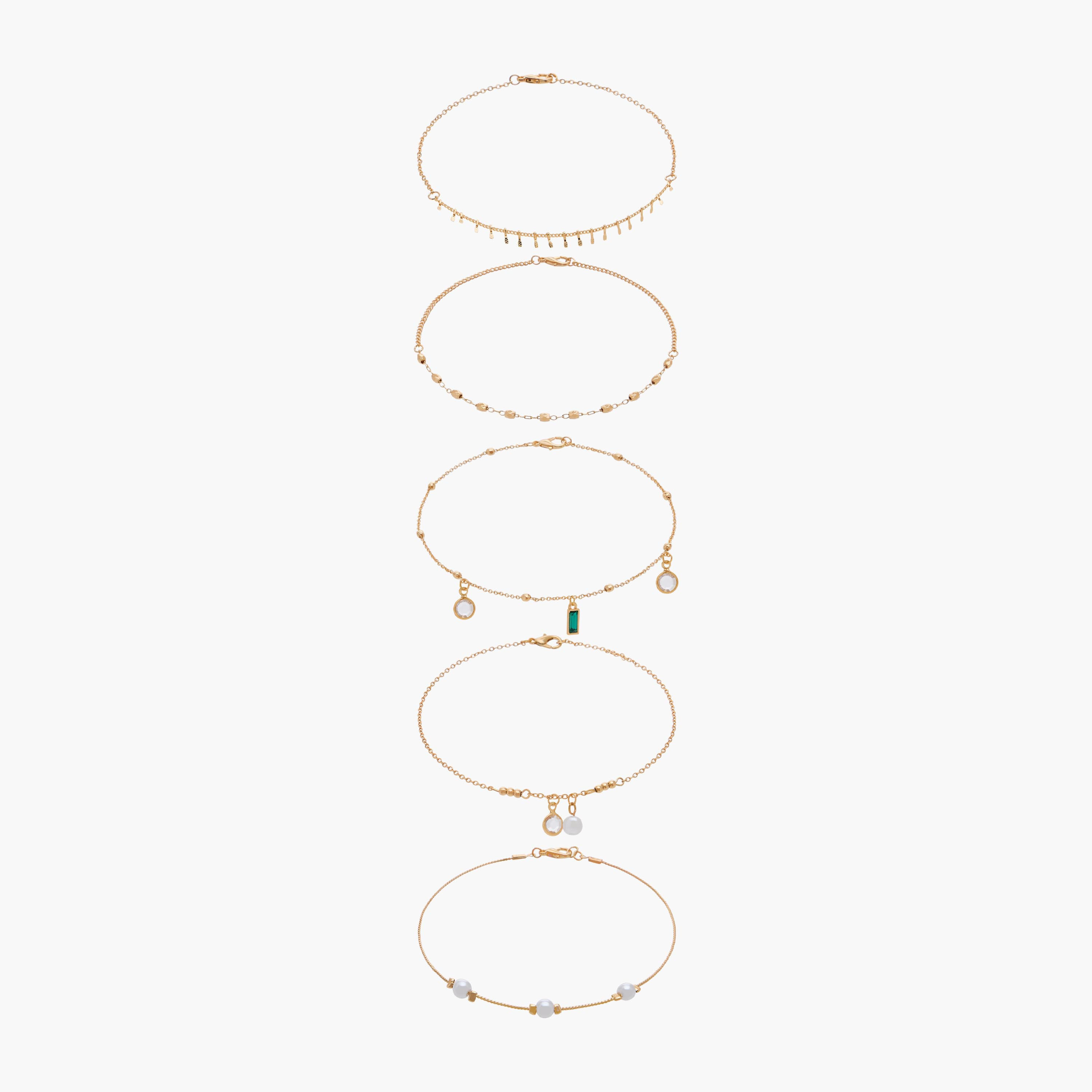 Pack of 5 Gold Tone Embellished Anklet-women-watchesandjewellery-jewellery-anklets-image-1