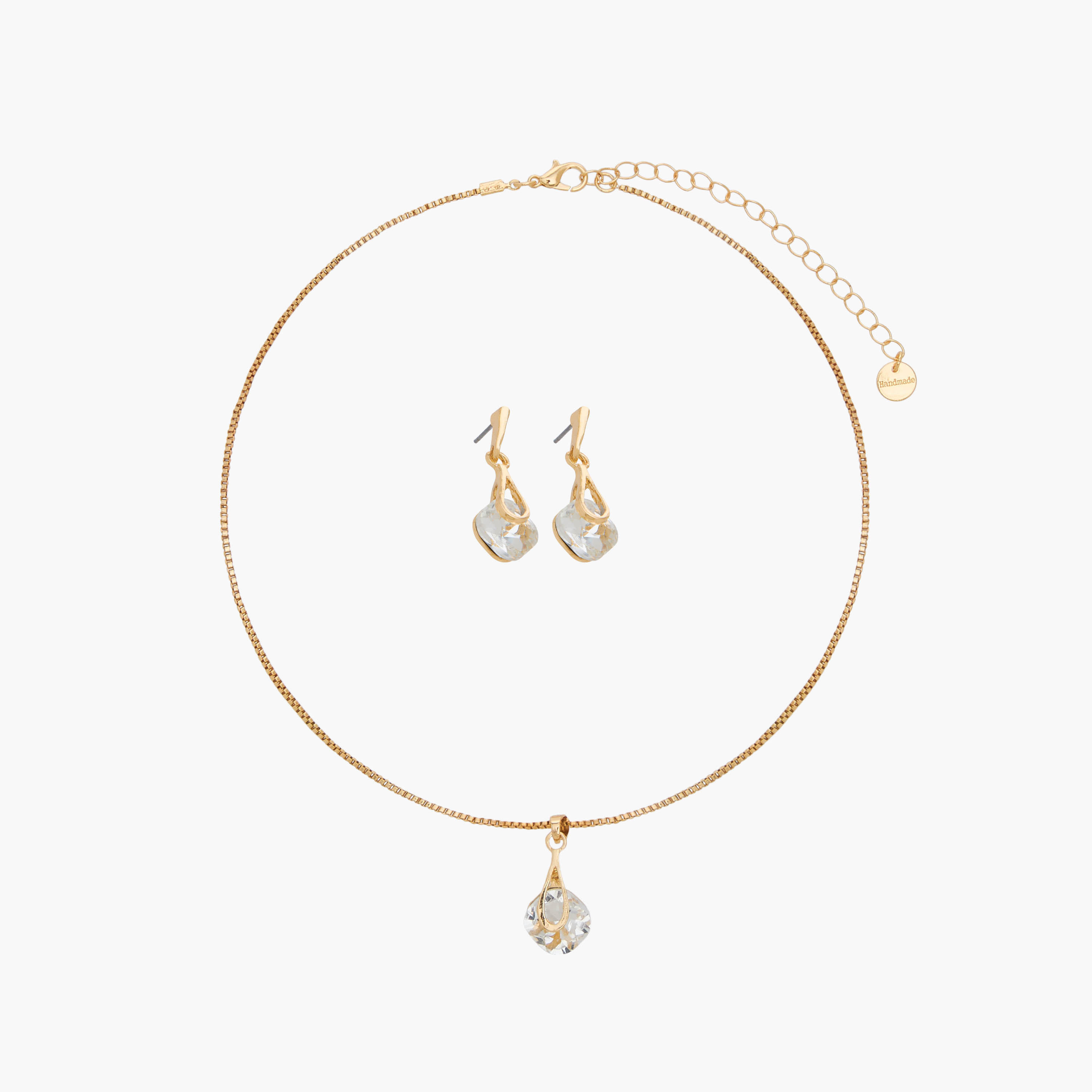 Set of 2 - Embellished Metal Pendant Necklace and Earrings-women-watchesandjewellery-jewellery-jewellerysets-image-1