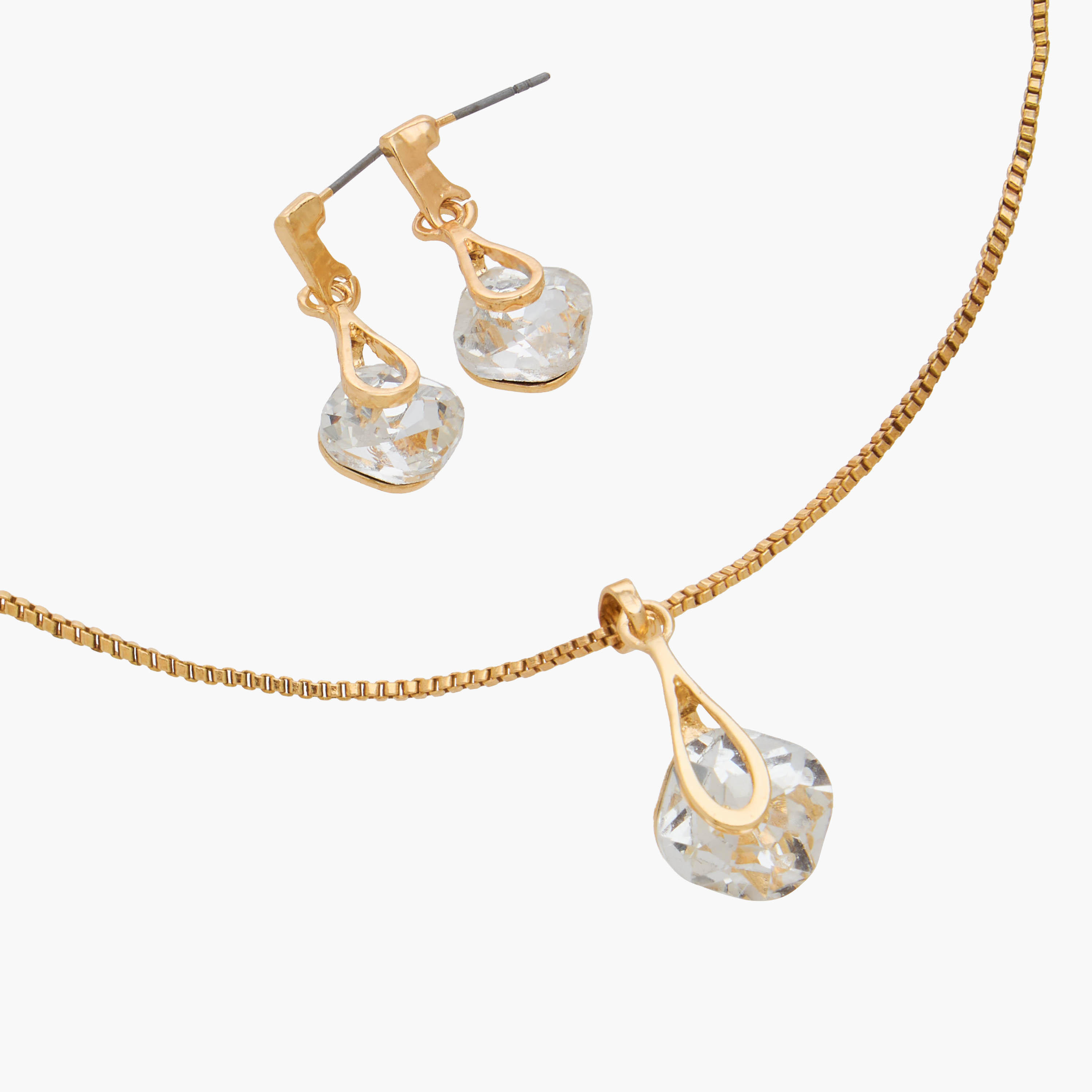 Set of 2 - Embellished Metal Pendant Necklace and Earrings-women-watchesandjewellery-jewellery-jewellerysets-image-4