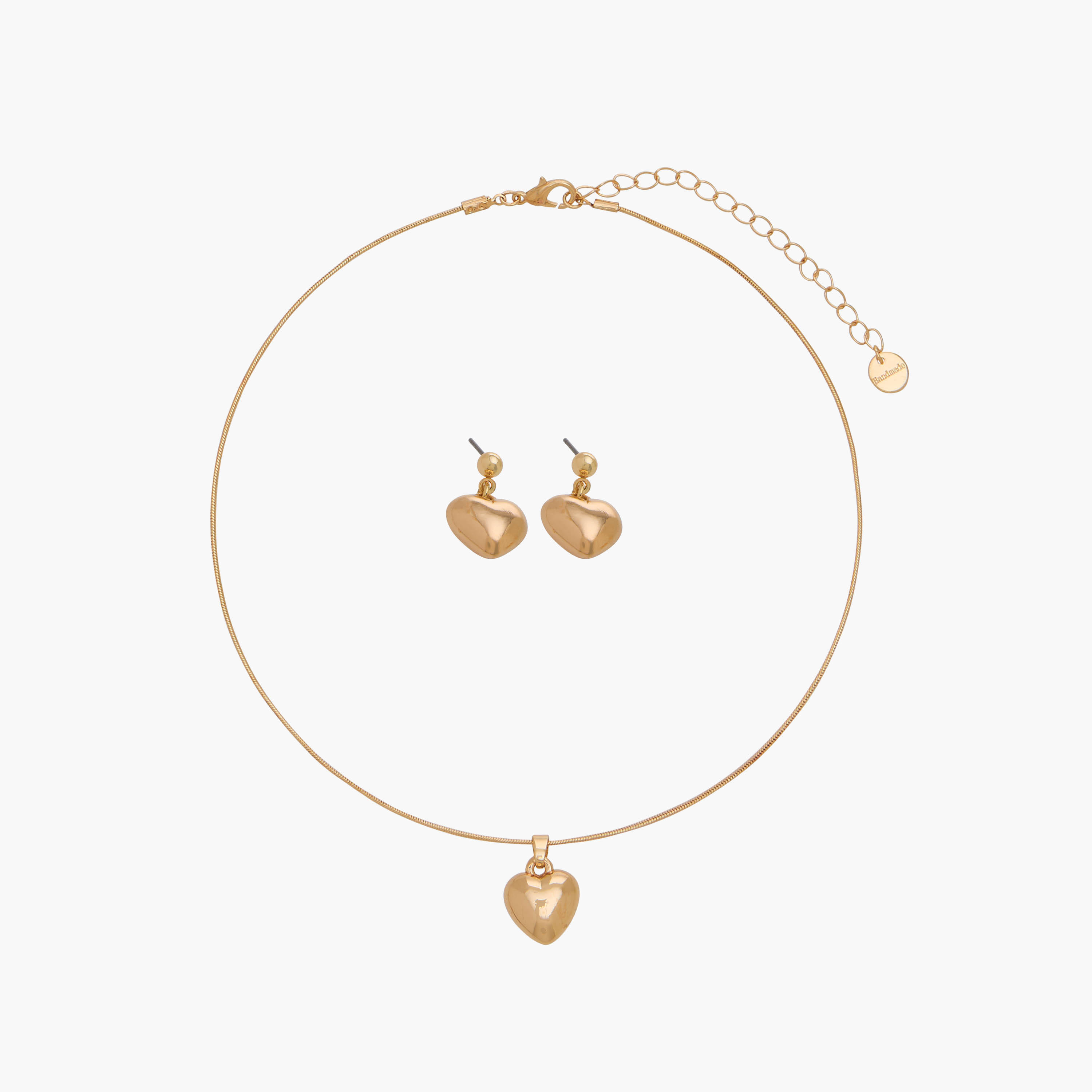 Set of 2 - Metallic Heart Pendant Necklace and Earrings-women-watchesandjewellery-jewellery-jewellerysets-image-1