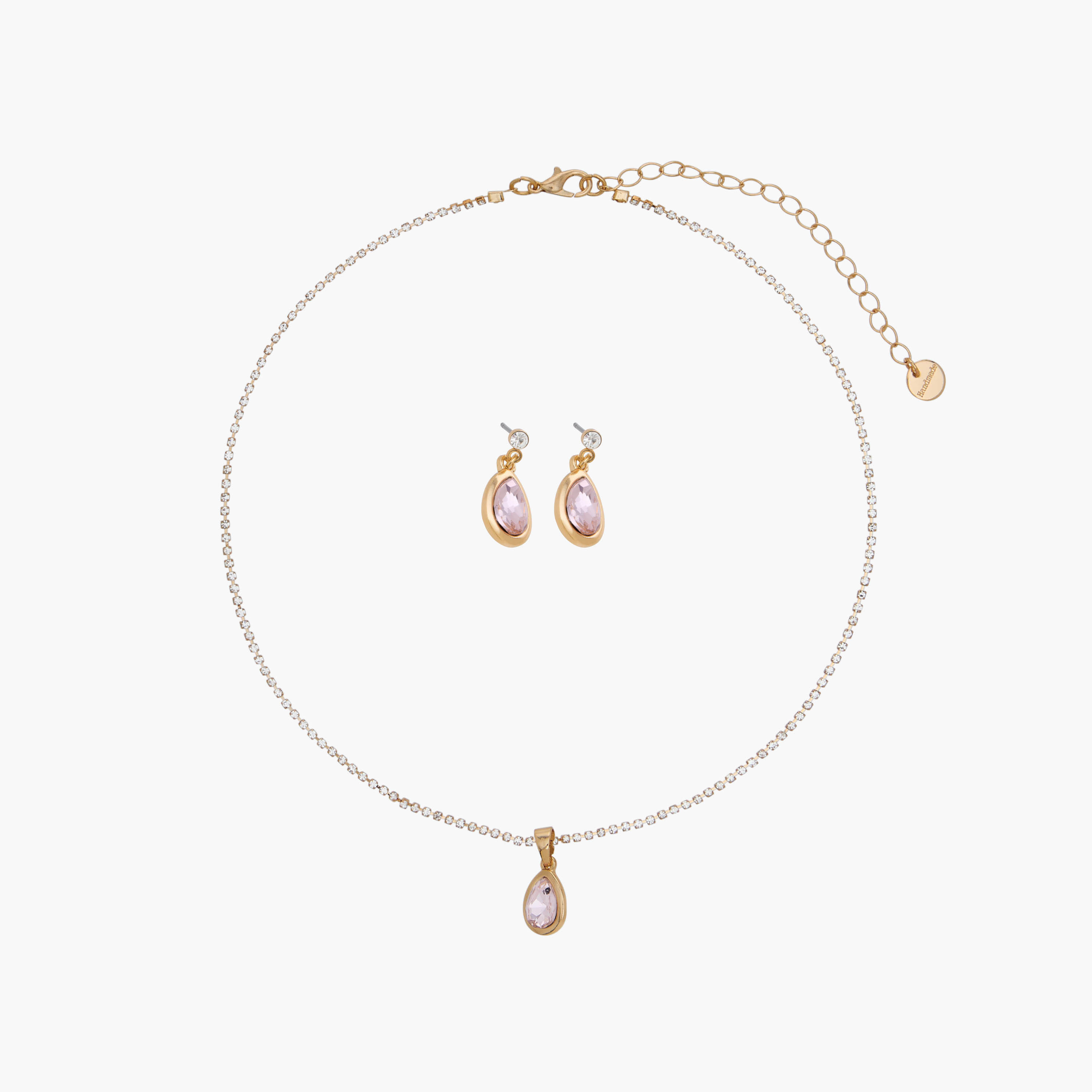Set of 2 - Stone Embellished Gold Tone Pendant Necklace and Earrings-women-watchesandjewellery-jewellery-jewellerysets-image-1