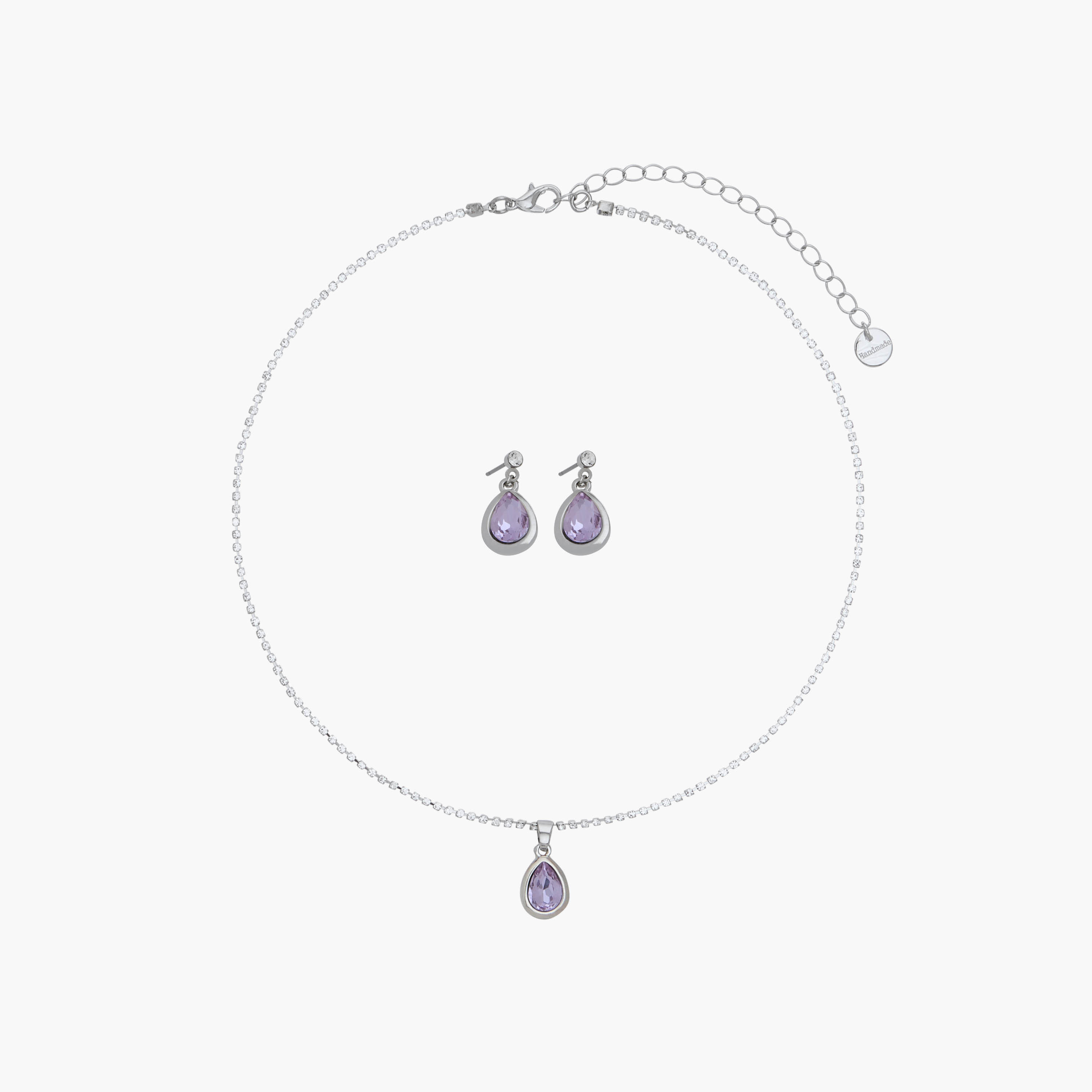 Set of 2 - Embellished Metal Pendant Necklace and Earrings-women-watchesandjewellery-jewellery-jewellerysets-image-1