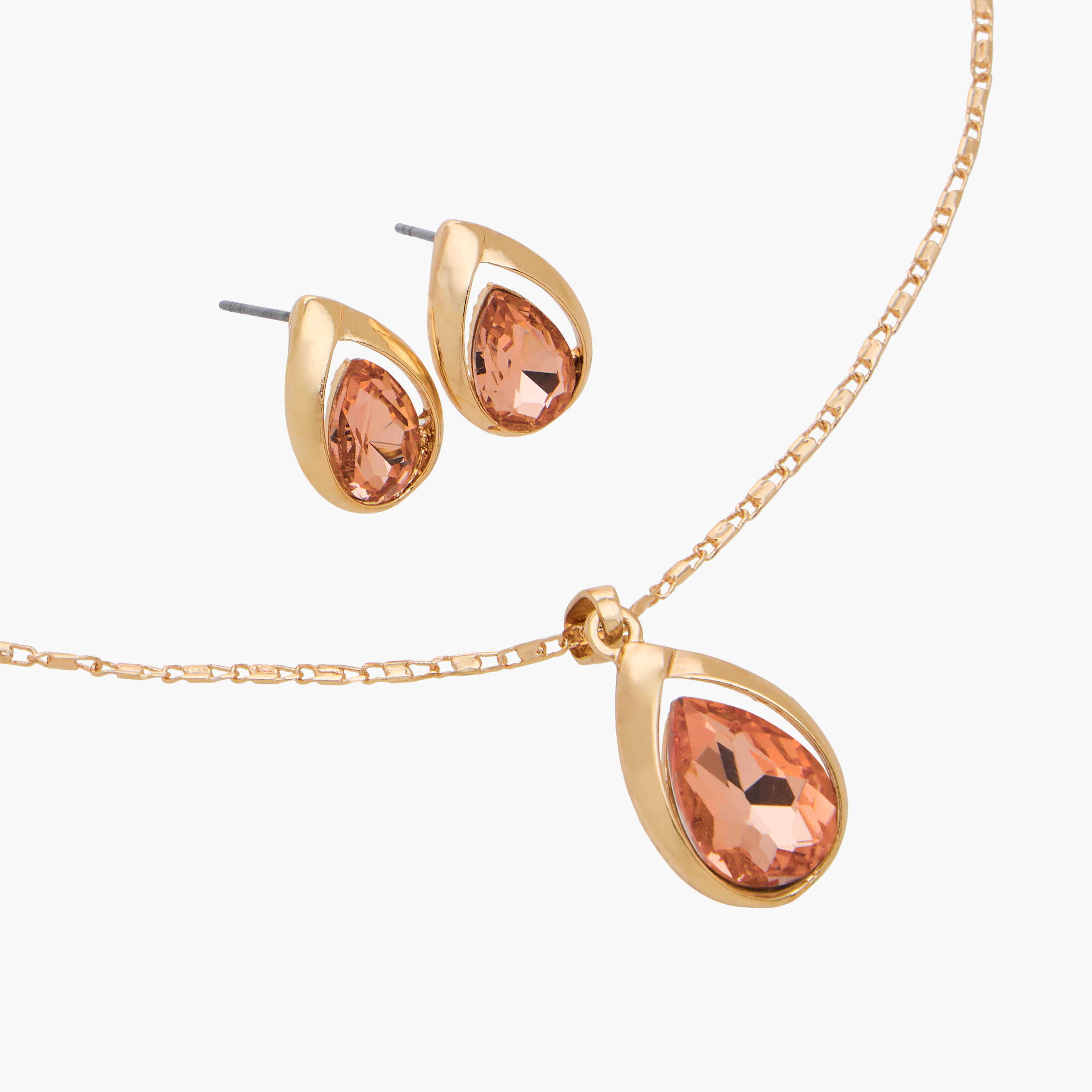 حلق وعقد مزين بلون ذهبي ودلاية - طقم من قطعتين-women-watchesandjewellery-jewellery-jewellerysets-image-3