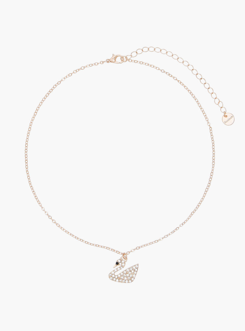 Set of 2 - Metal Stone Embellished Swan Pendant Necklace and Earrings-women-watchesandjewellery-jewellery-jewellerysets-image-2