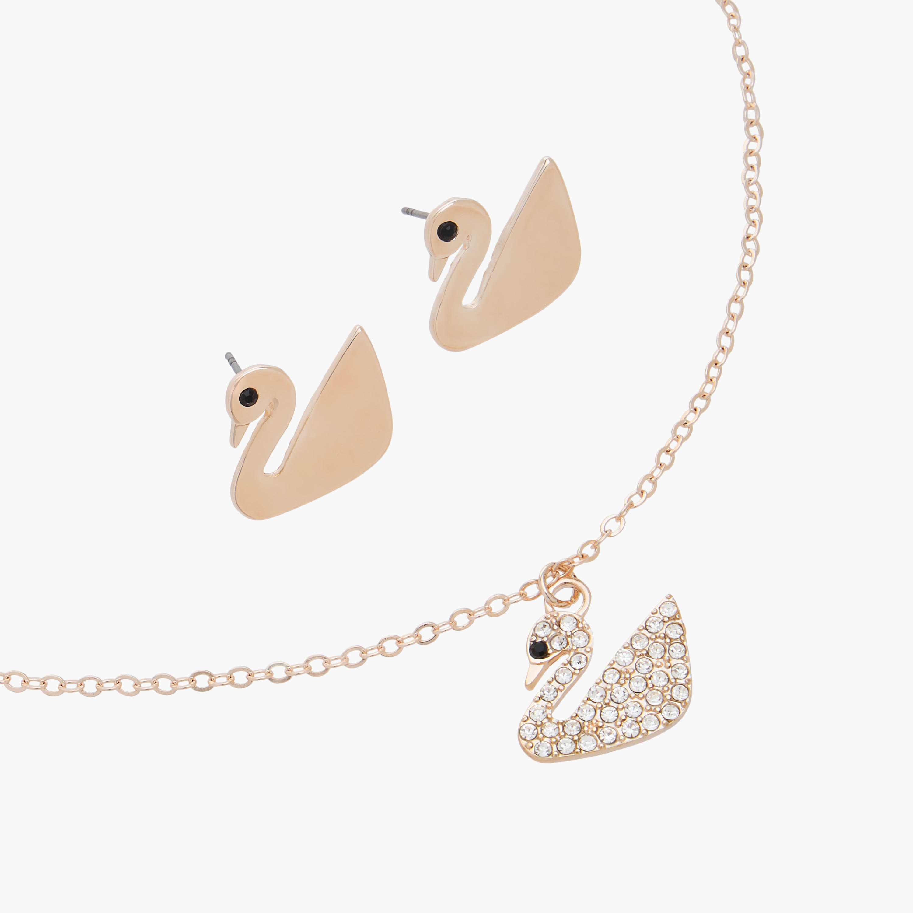 Set of 2 - Metal Stone Embellished Swan Pendant Necklace and Earrings-women-watchesandjewellery-jewellery-jewellerysets-image-3