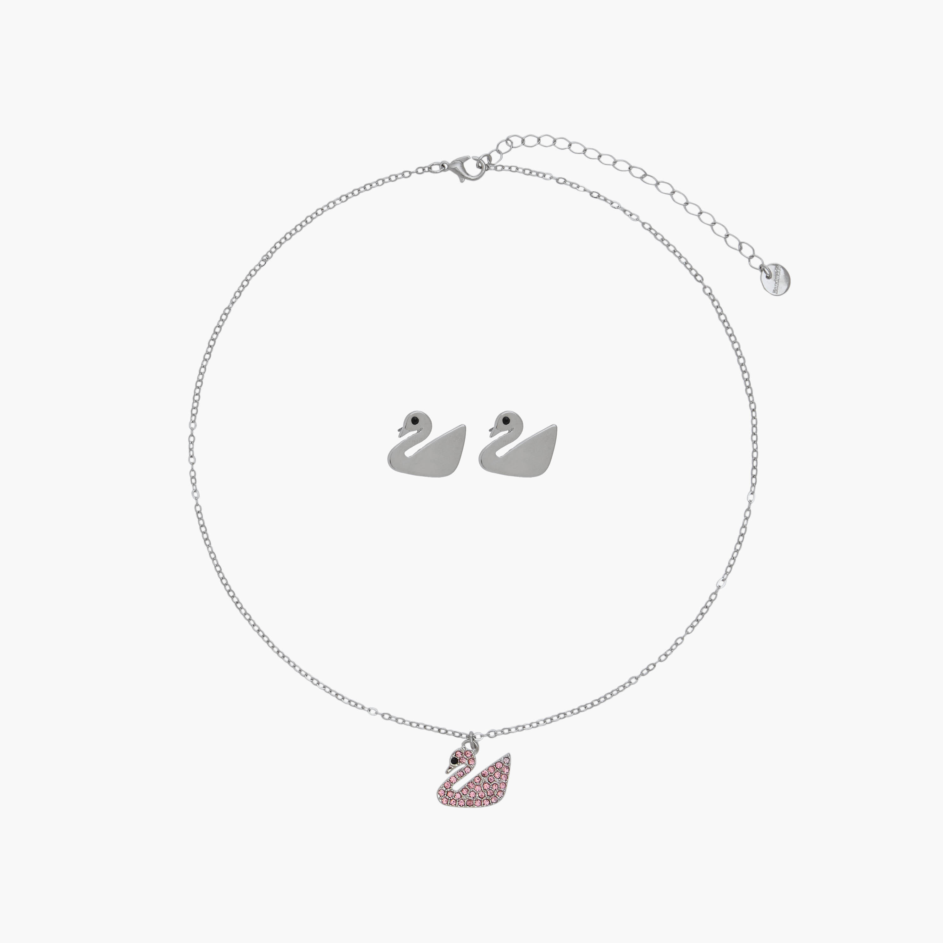 Set of 2 - Metal Stone Embellished Swan Pendant Necklace and Earrings-women-watchesandjewellery-jewellery-jewellerysets-image-1