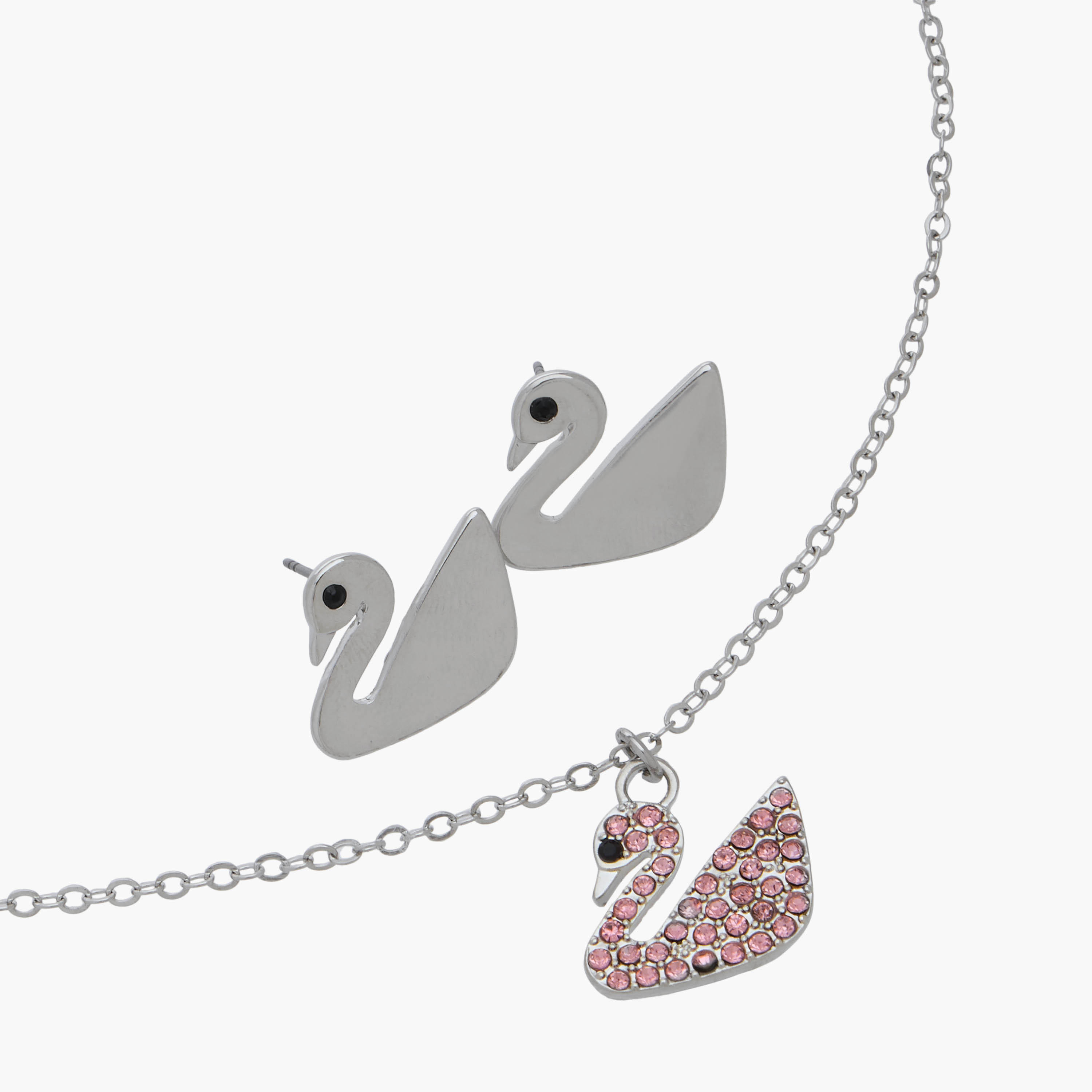 Set of 2 - Metal Stone Embellished Swan Pendant Necklace and Earrings-women-watchesandjewellery-jewellery-jewellerysets-image-3