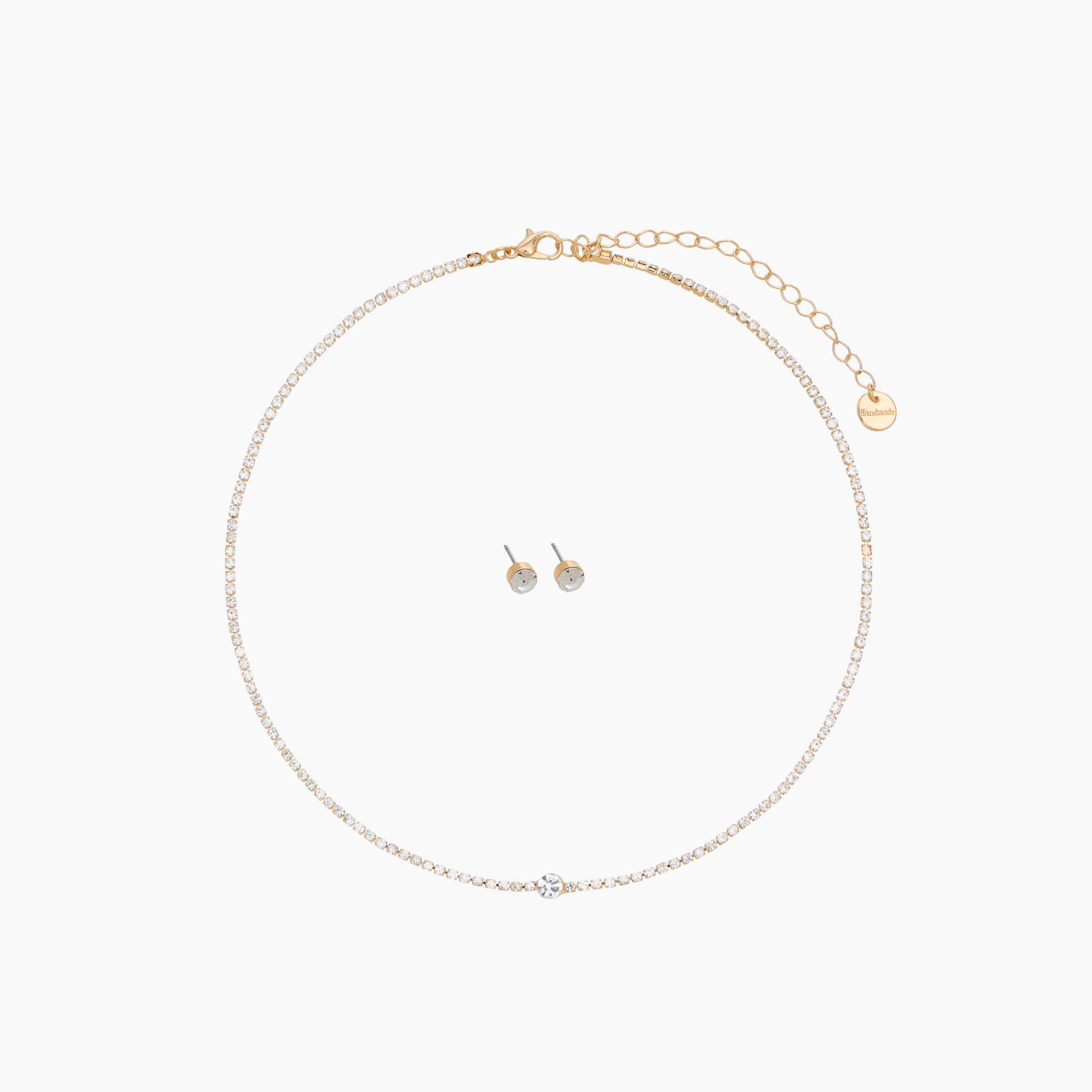 Set of 2 - Metal Stone Embellished Pendant Necklace and Earrings-women-watchesandjewellery-jewellery-jewellerysets-image-1