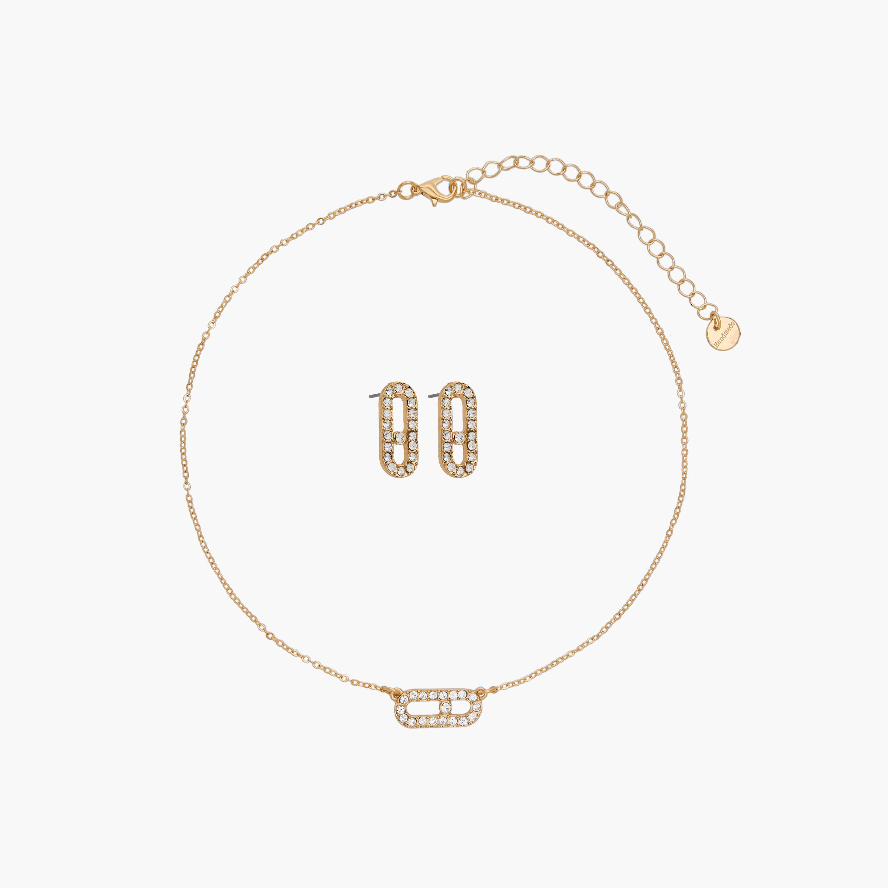 Set of 2 - Stone Embellished Gold Tone Pendant Necklace and Earrings-women-watchesandjewellery-jewellery-jewellerysets-image-1