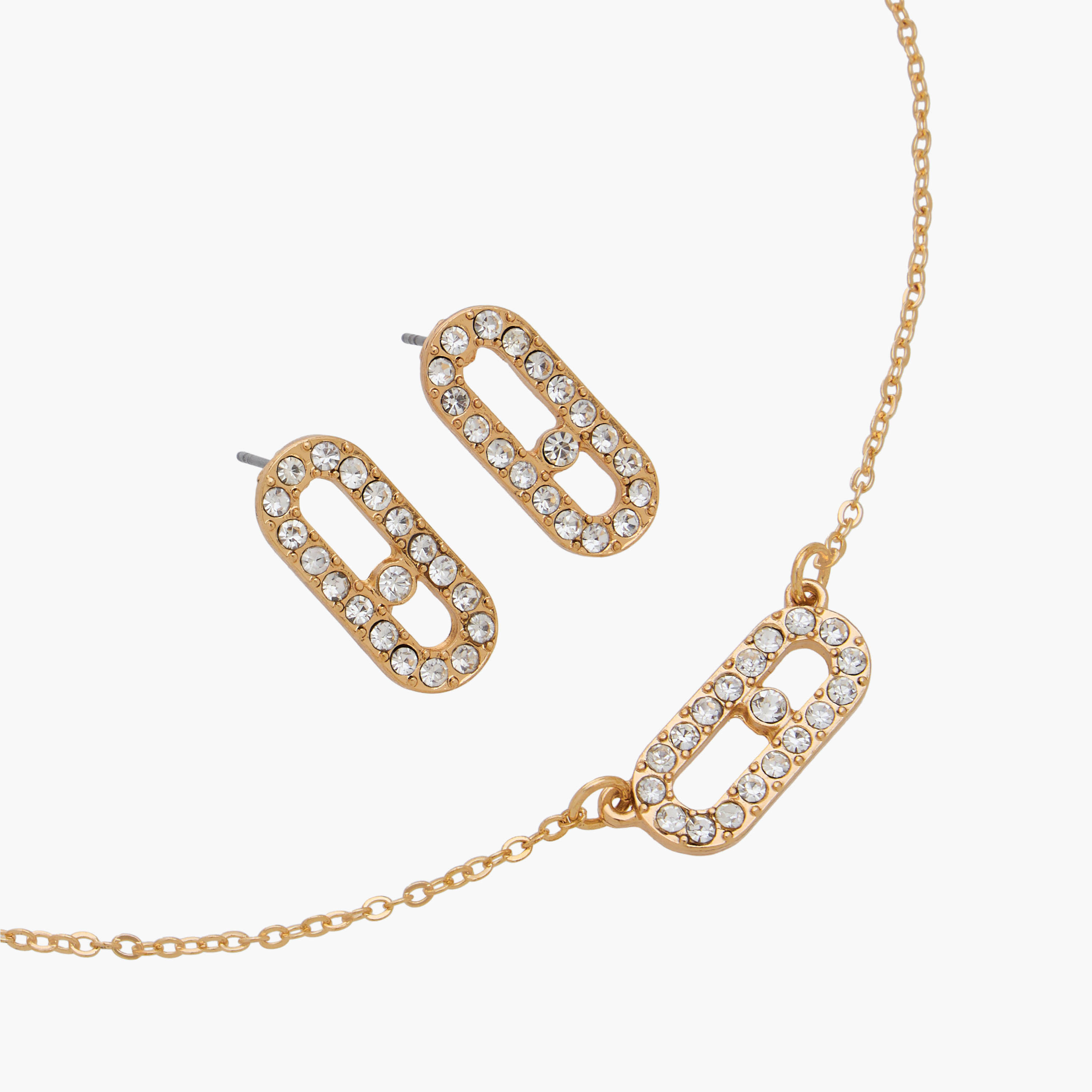Set of 2 - Stone Embellished Gold Tone Pendant Necklace and Earrings-women-watchesandjewellery-jewellery-jewellerysets-image-3