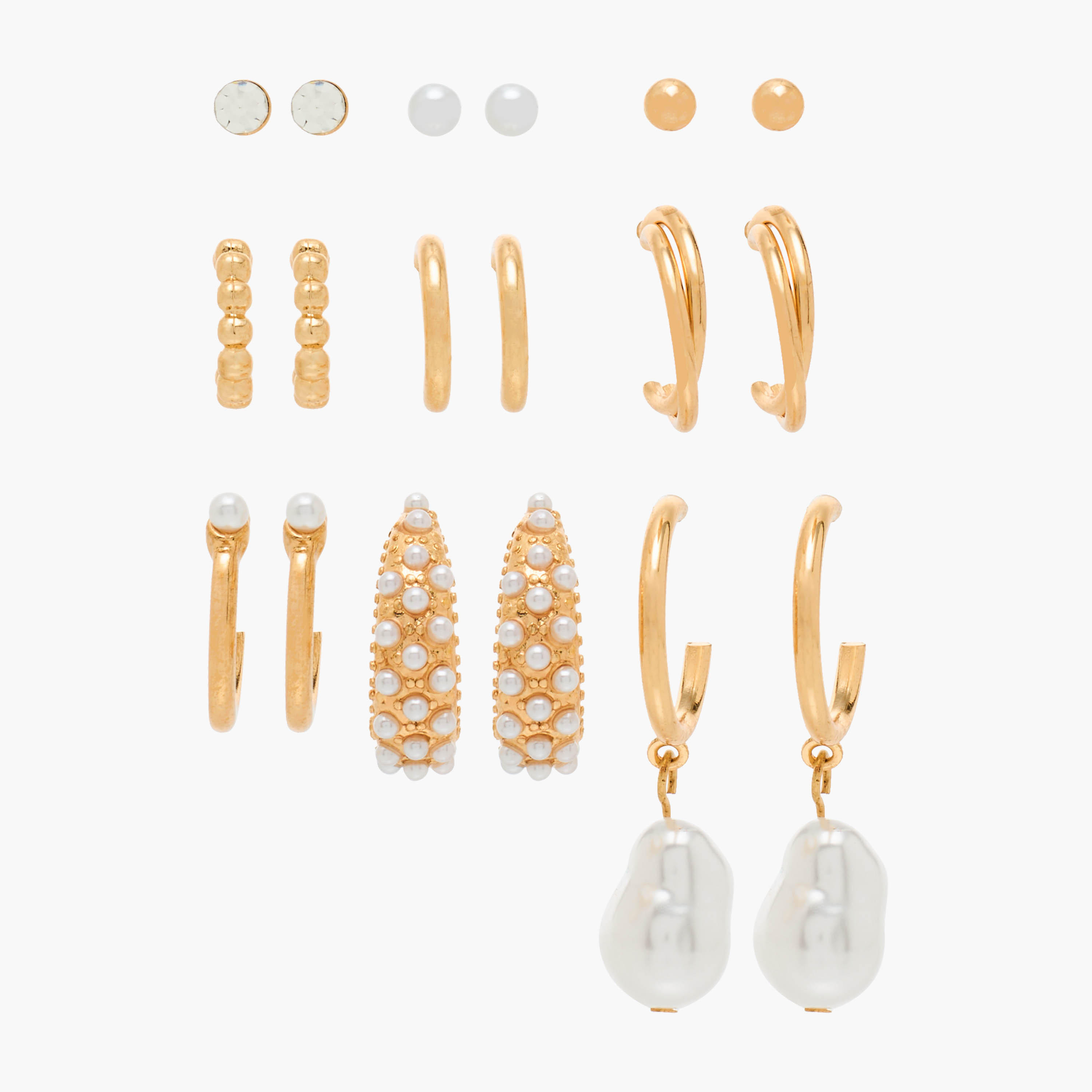 Pack of 9 Gold Tone Assorted Earrings with Pushback Closure-women-watchesandjewellery-jewellery-earrings-image-1