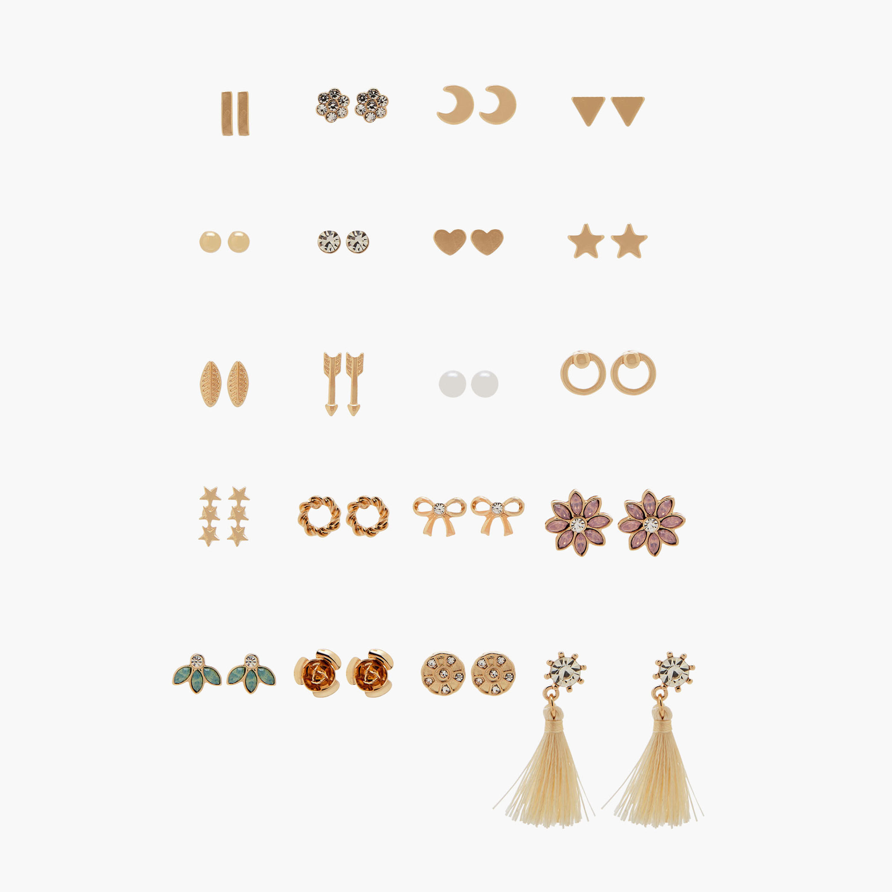 حلقان دبوس بلون ذهبي ومكبس إغلاق - عبوة 20 زوج-women-watchesandjewellery-jewellery-earrings-image-1
