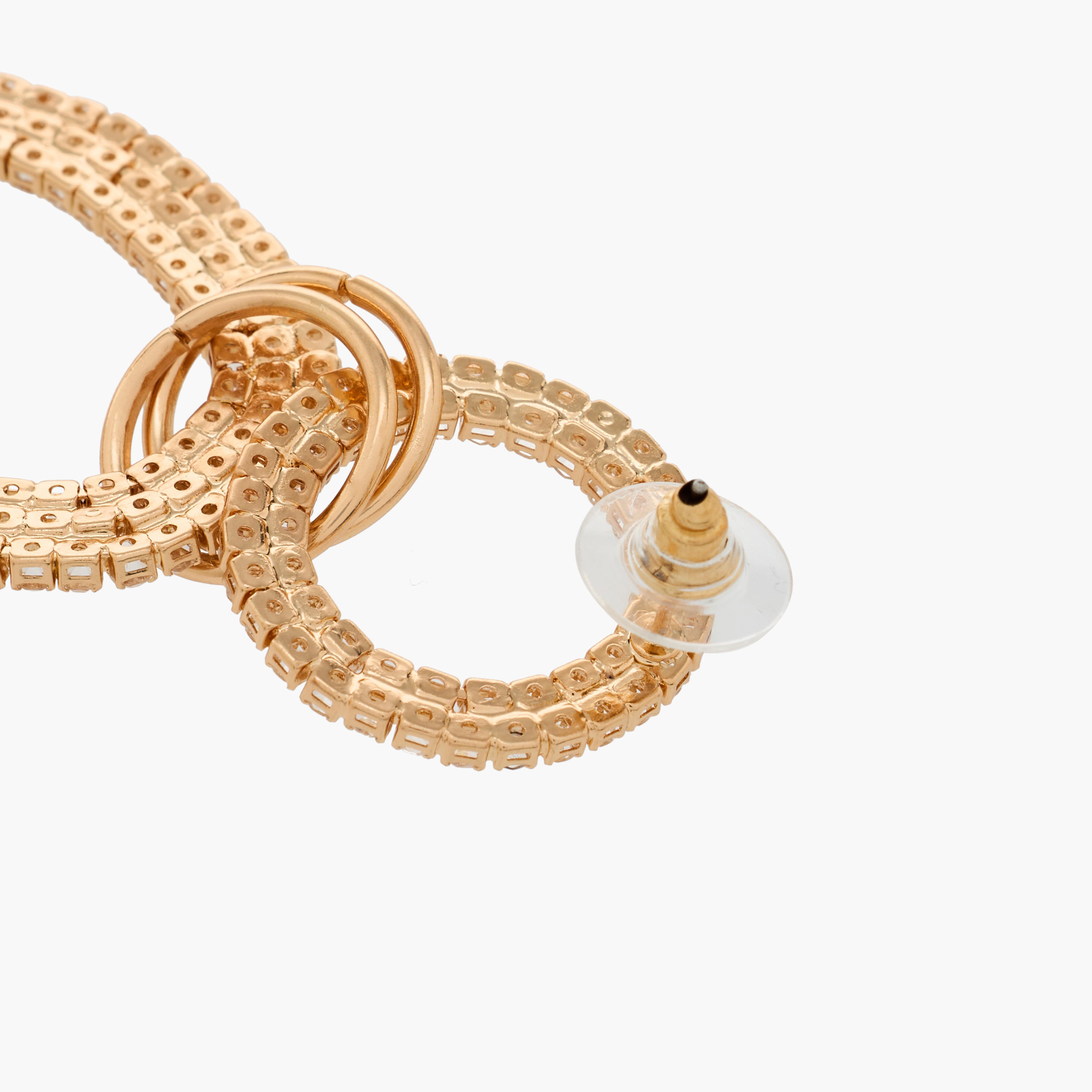 Gold Tone Cubic Zirconia Embellished Dangling Earrings with Pushback Closure-women-watchesandjewellery-jewellery-earrings-image-4